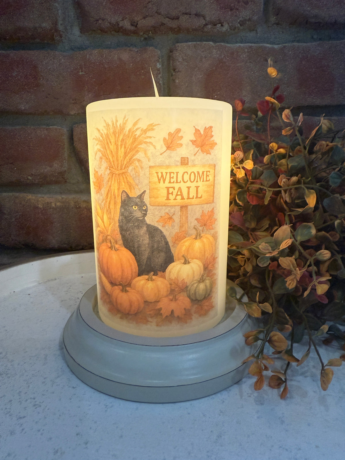 Autumn Welcome Cat Candle Sleeve
