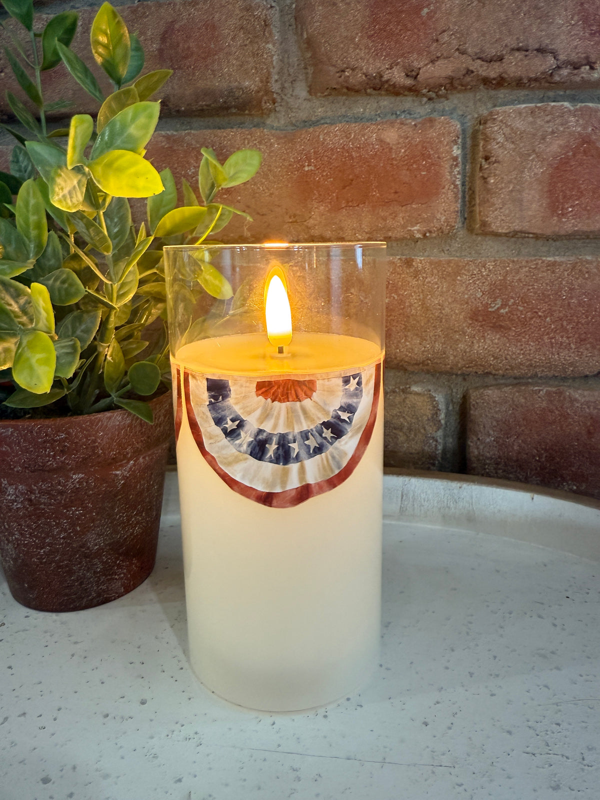 Patriotic Bunting Glass 3D Flame Candle - 3 Sizes