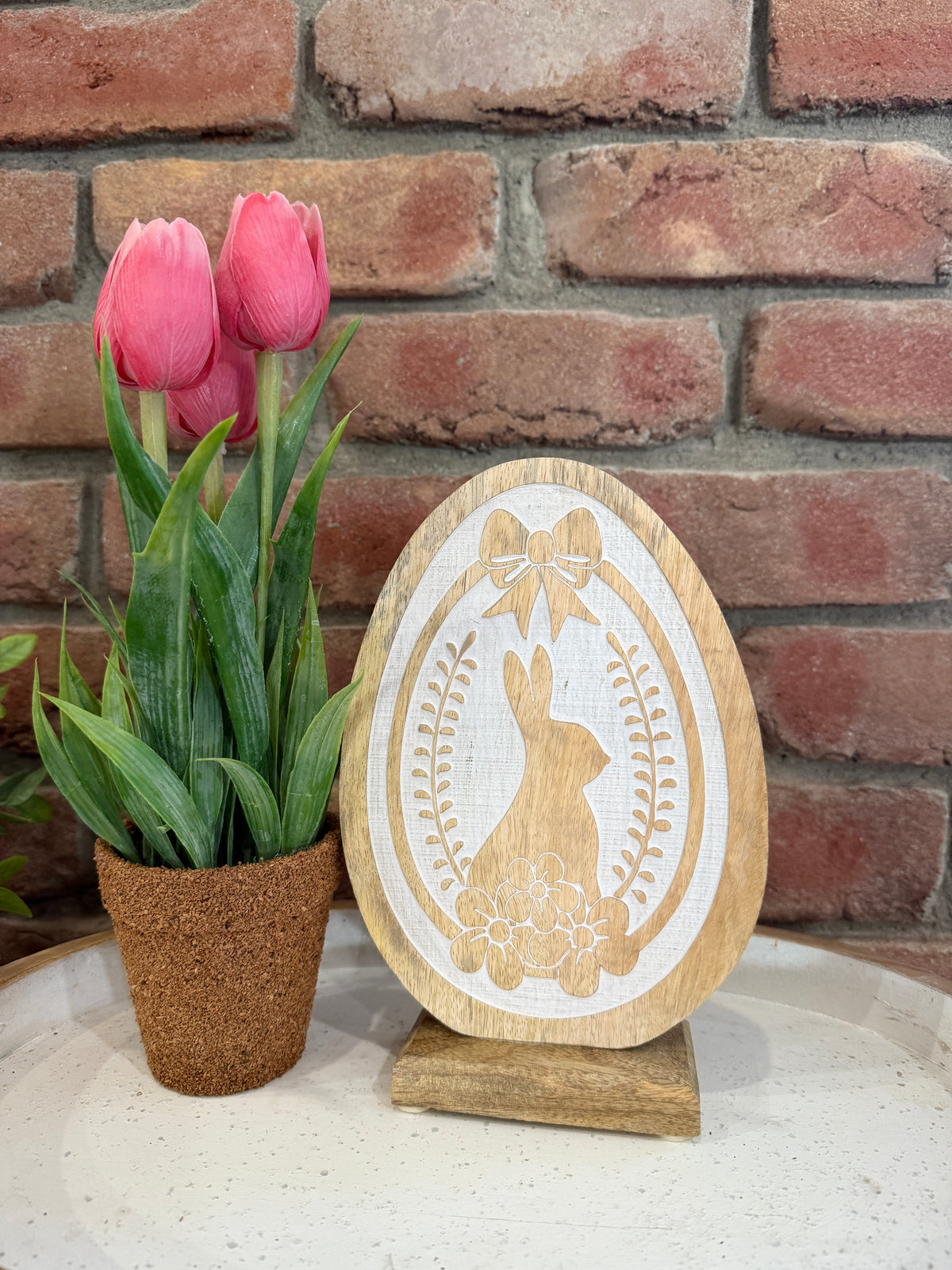 Engraved Wooden Egg on Base