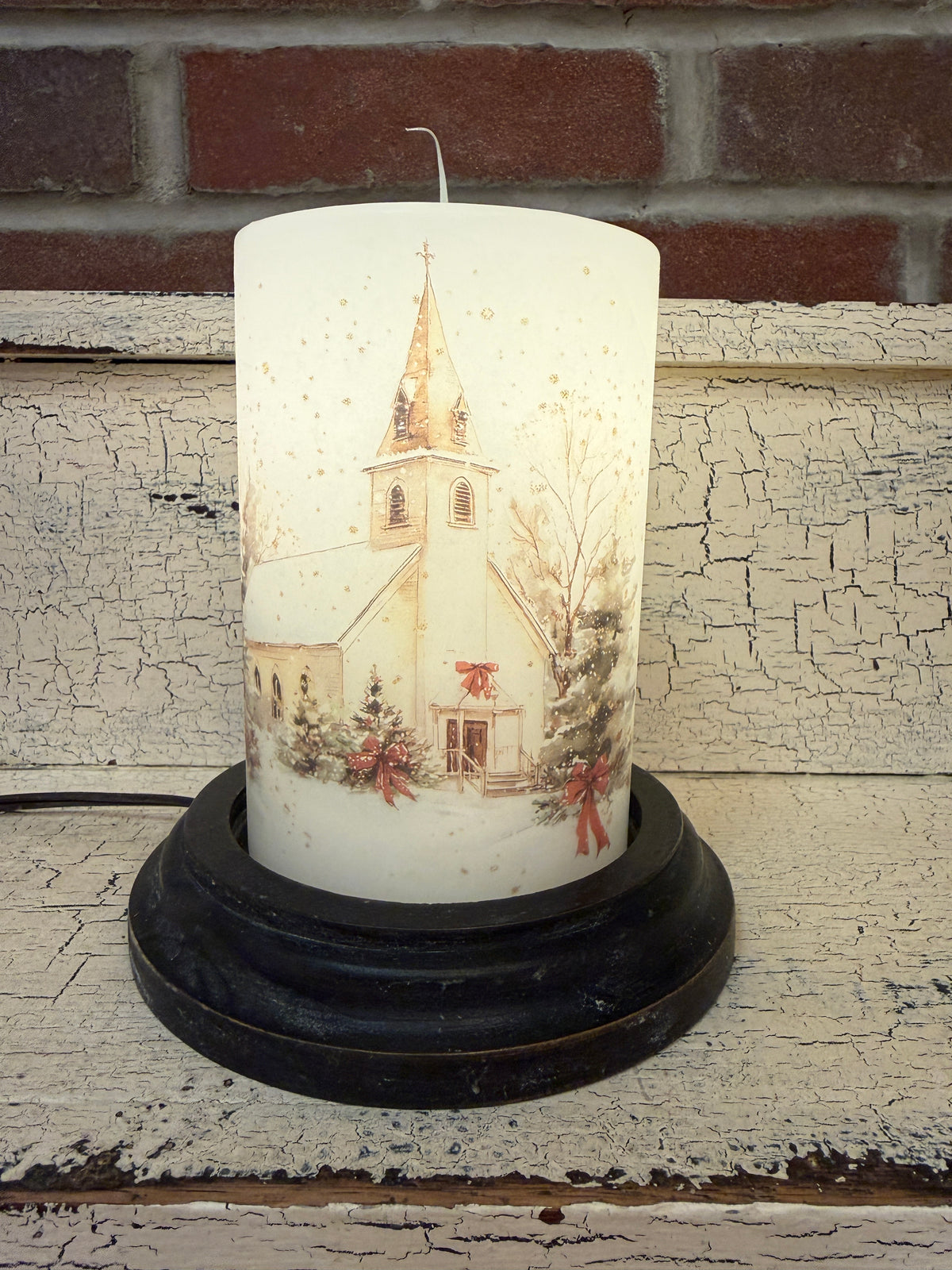 Winter Christmas Chapel Candle Sleeve