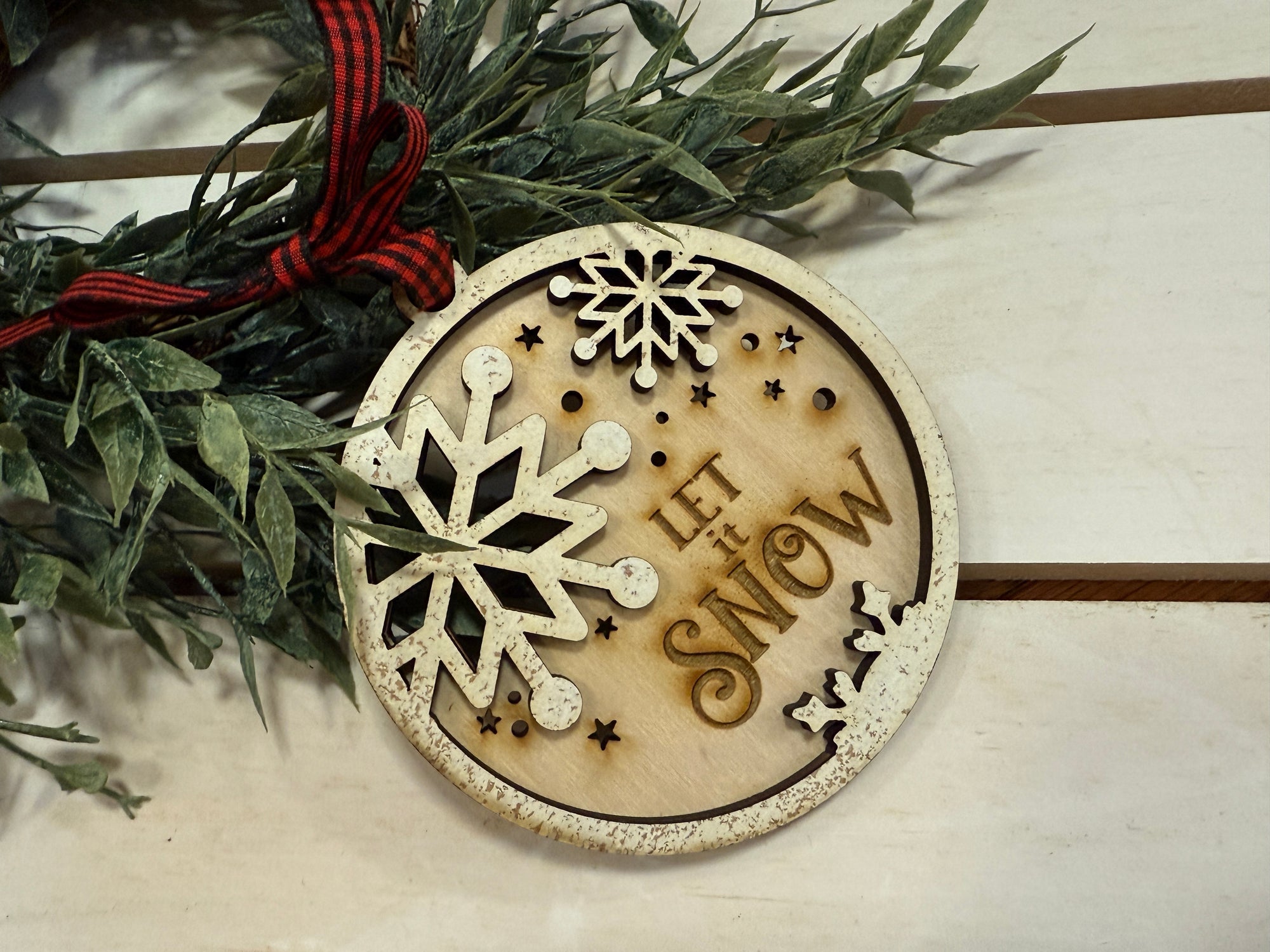 Handmade Let it Snow Round Ornament
