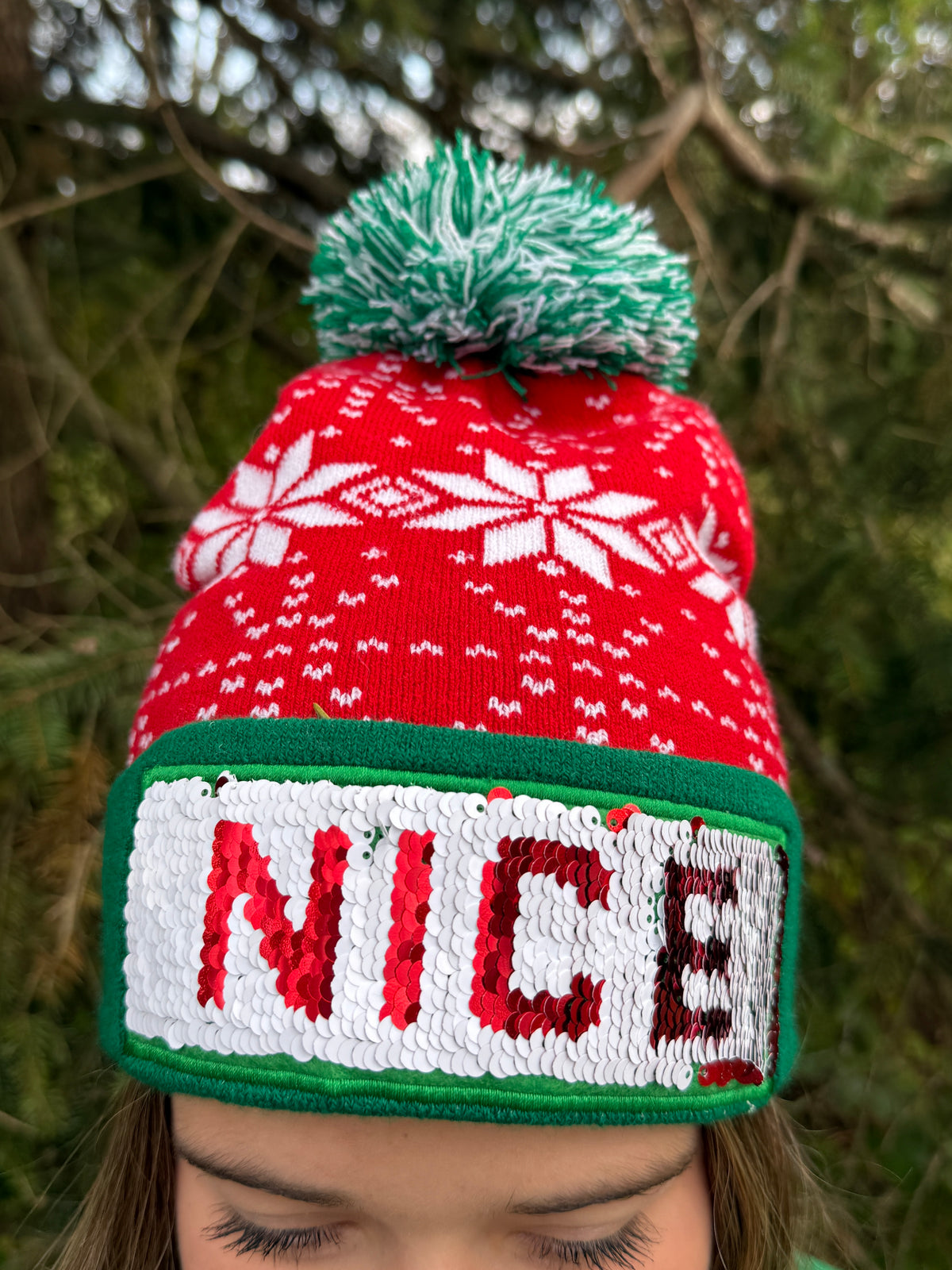 Naughty or Nice Sequin Pom Hat