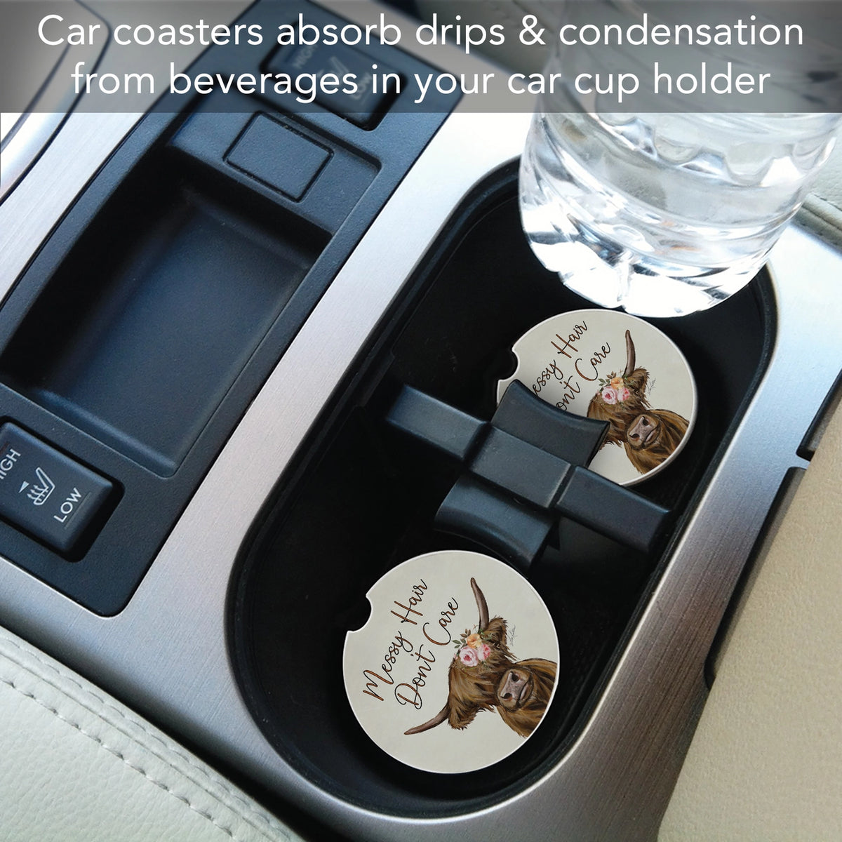 Messy Hair Cow Car Coaster