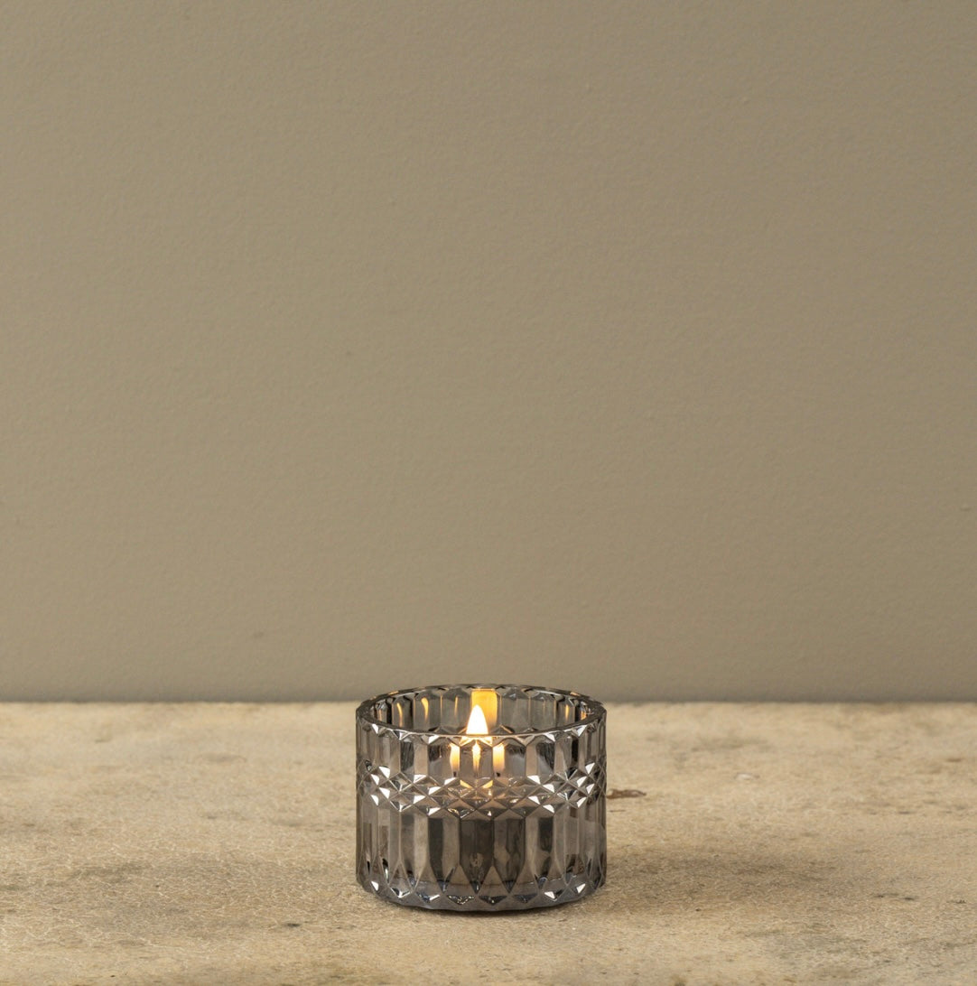 Faceted Charcoal Glass 3D Flame Candle