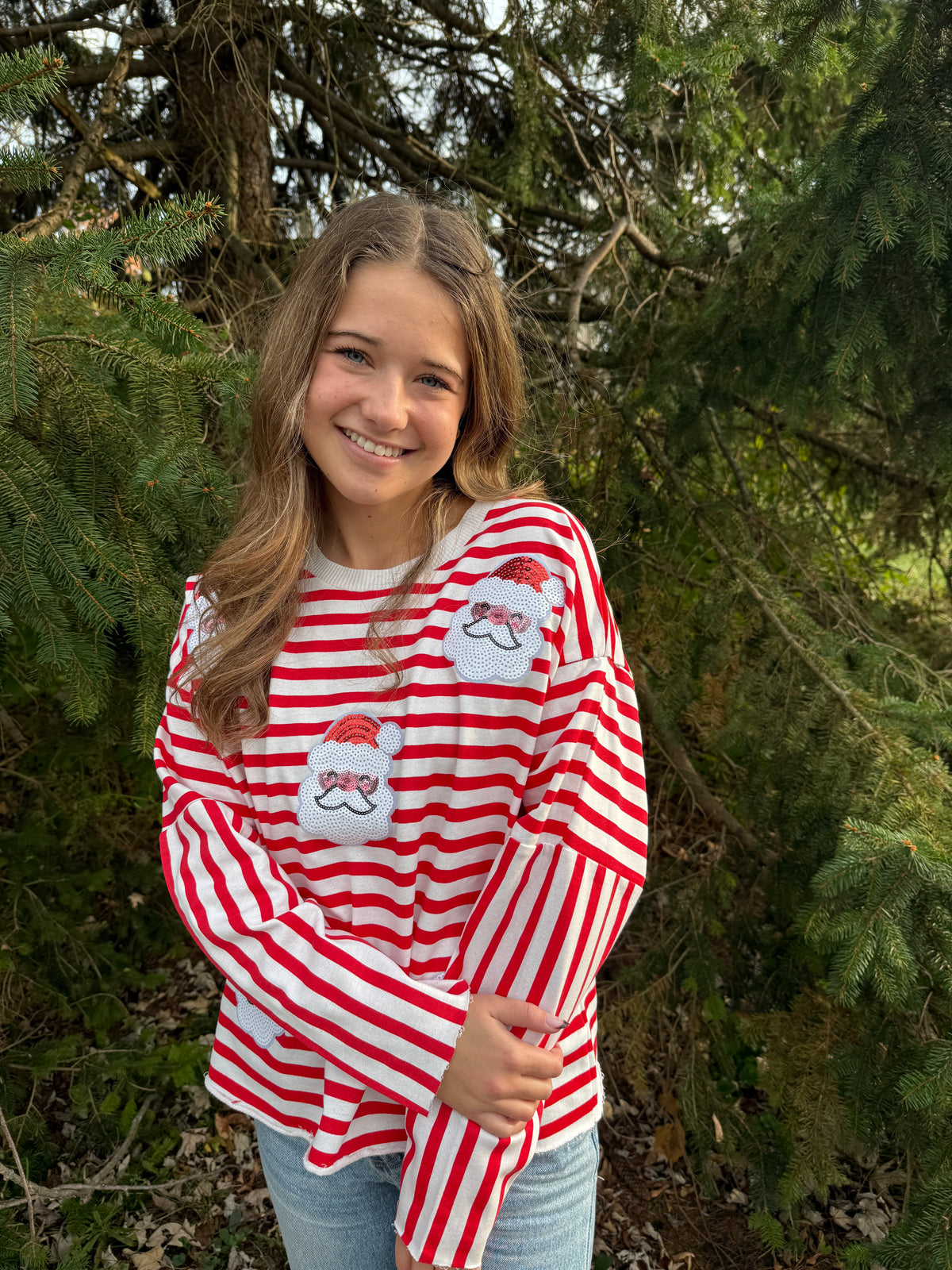 Santa Sequin Long Sleeve Graphic Tee