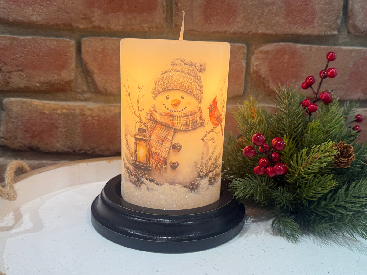 Woodsy Wilbur Snowman Candle Sleeve