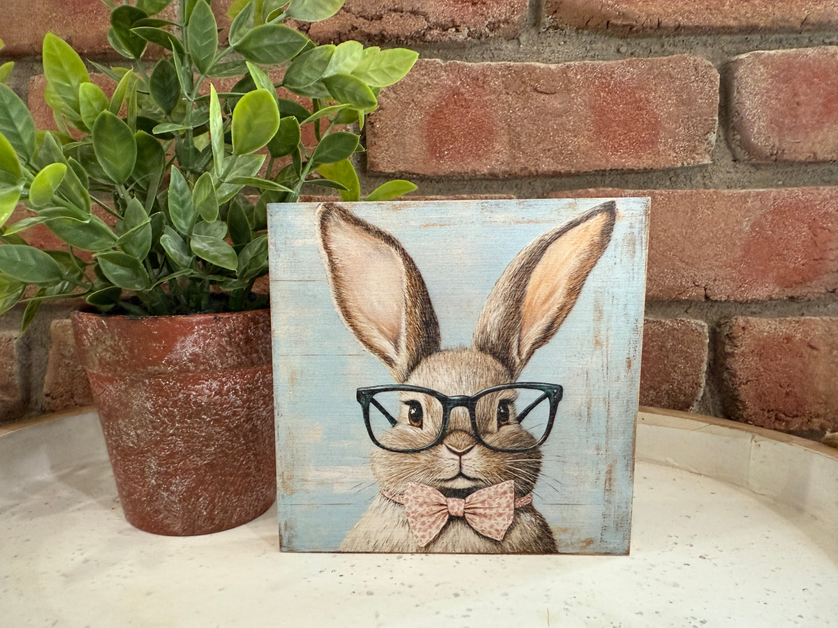 Bunny with Glasses Wood Block