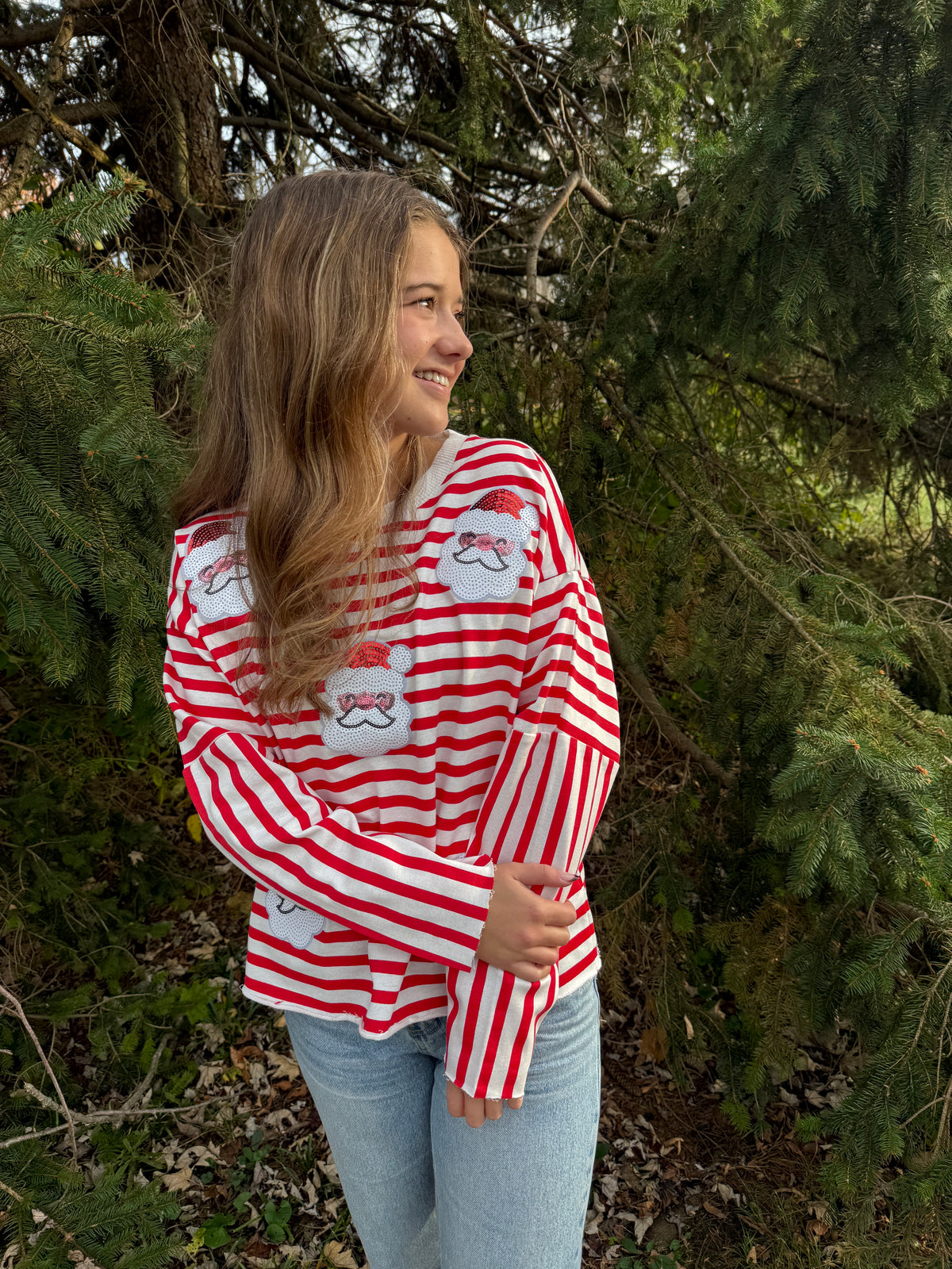 Santa Sequin Long Sleeve Graphic Tee