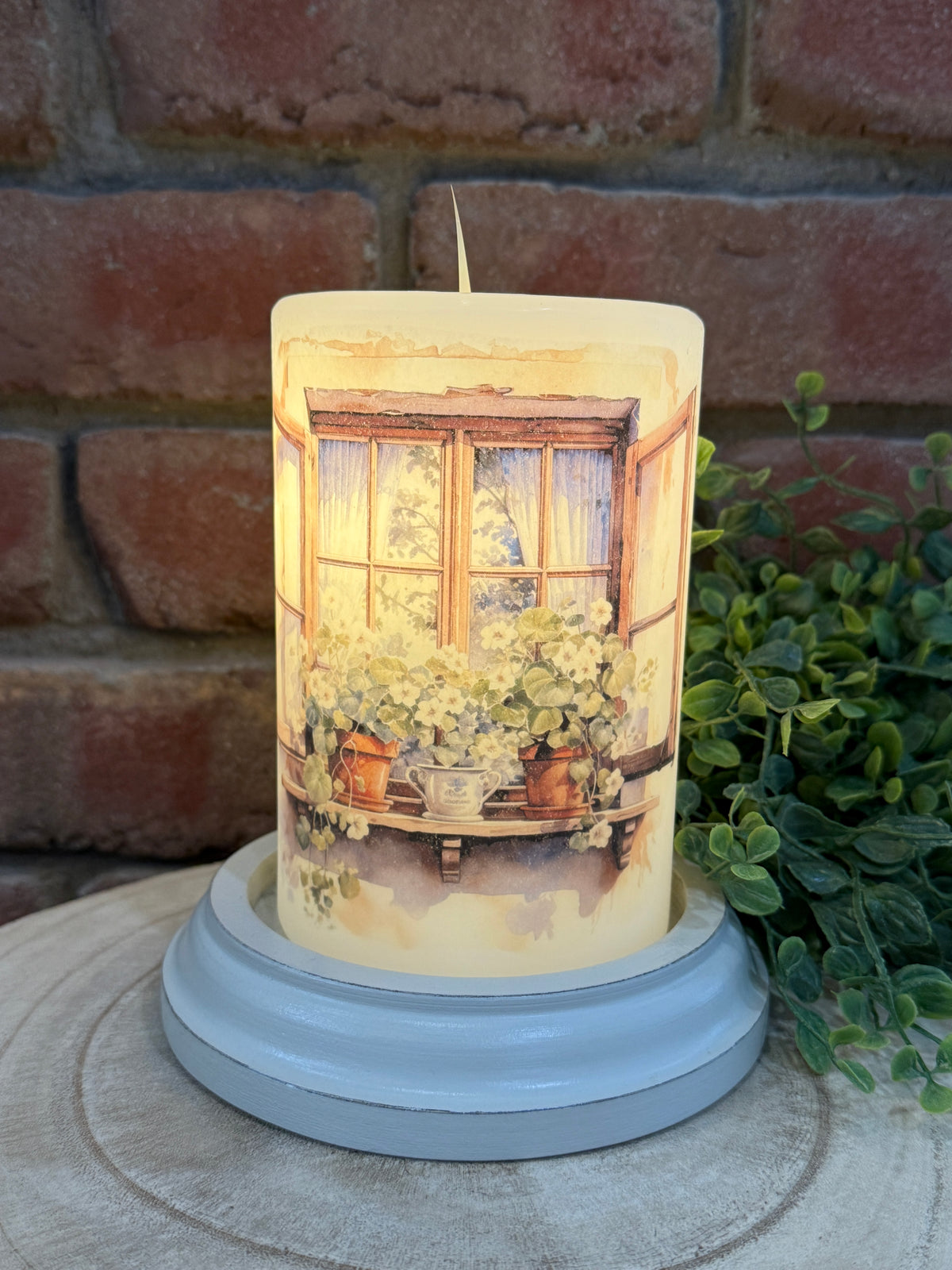Weathered Garden Window Candle Sleeve