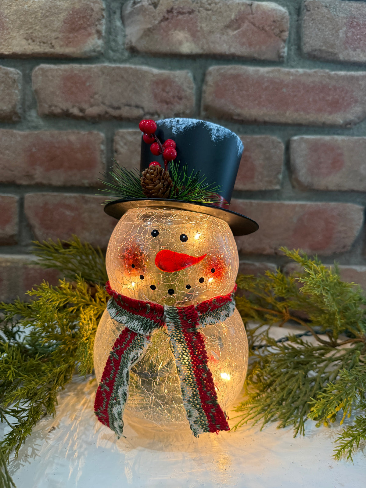Crackle Glass Snowman Light