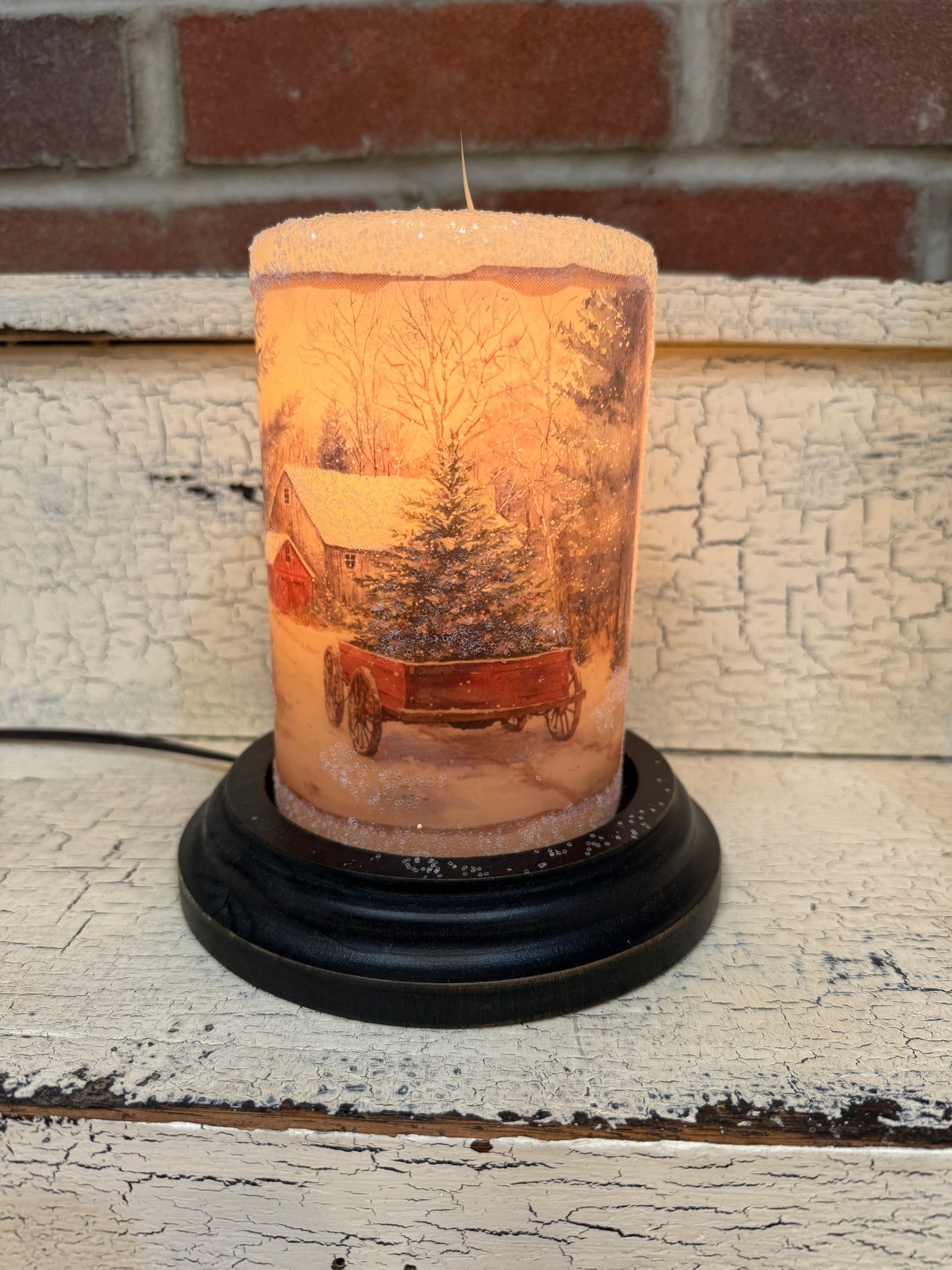 Vintage Snowy Farm Candle Sleeve