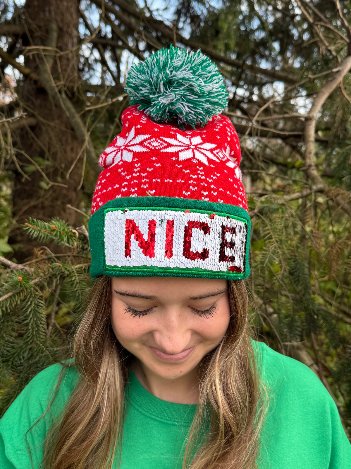 Naughty or Nice Sequin Pom Hat
