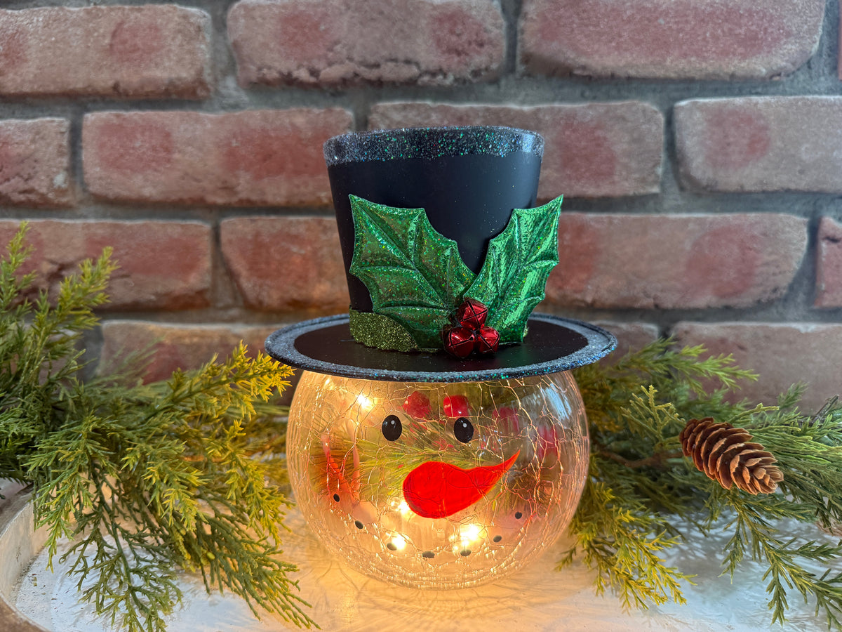 Crackle Glass Snowman Head Light