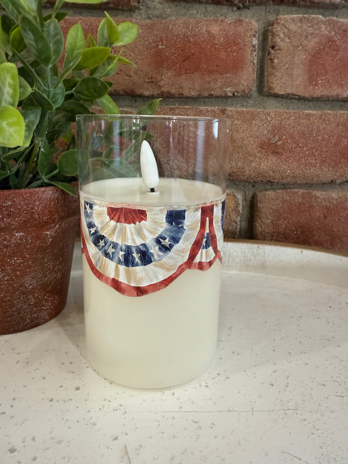 Patriotic Bunting Glass 3D Flame Candle - 3 Sizes