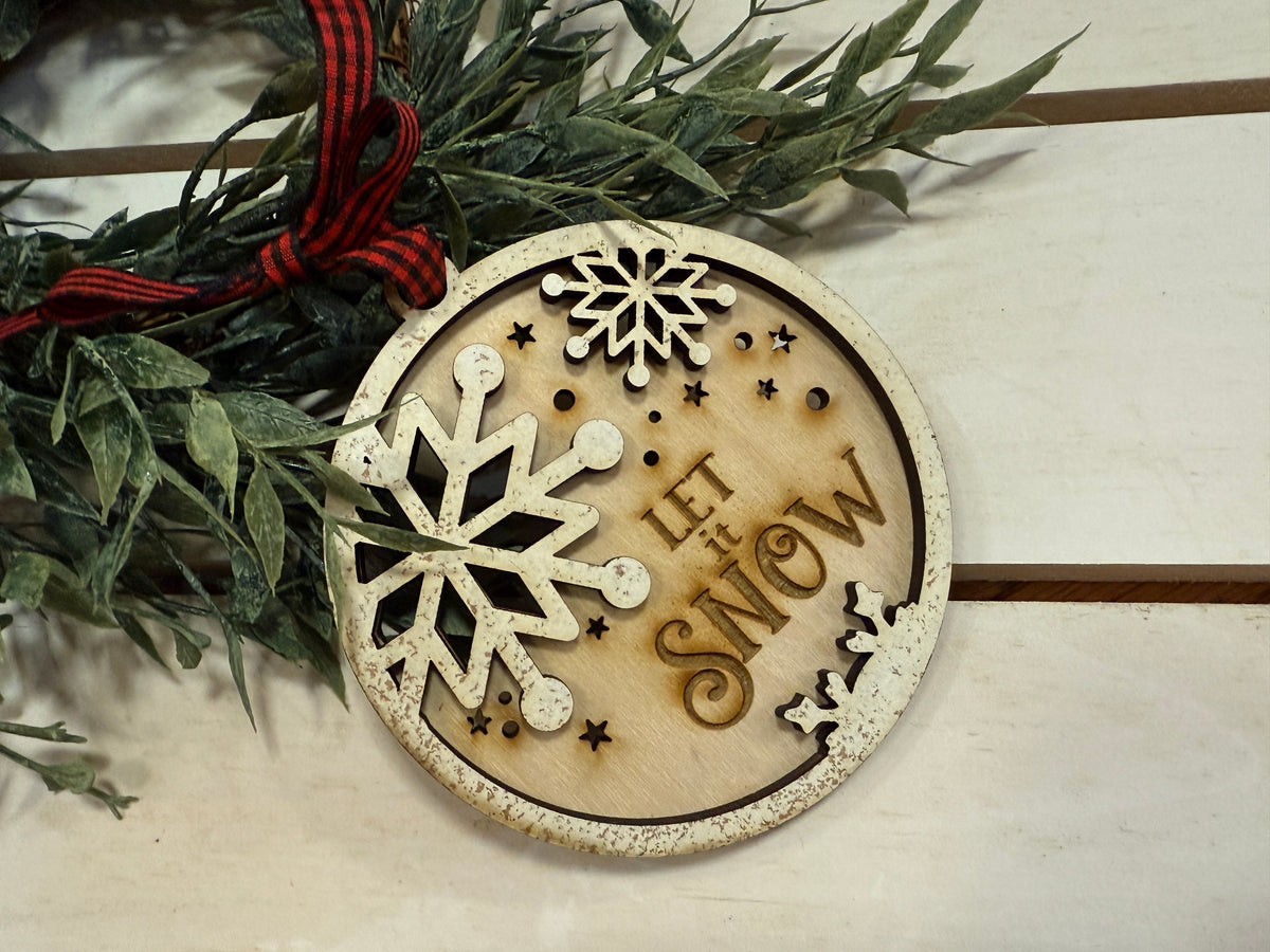 Handmade Let it Snow Round Ornament