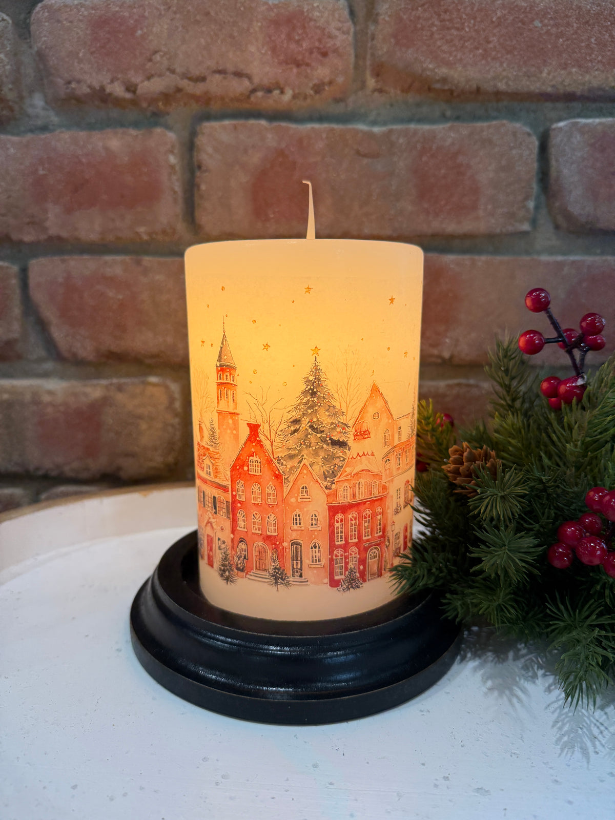 Winter Christmas Village Candle Sleeve