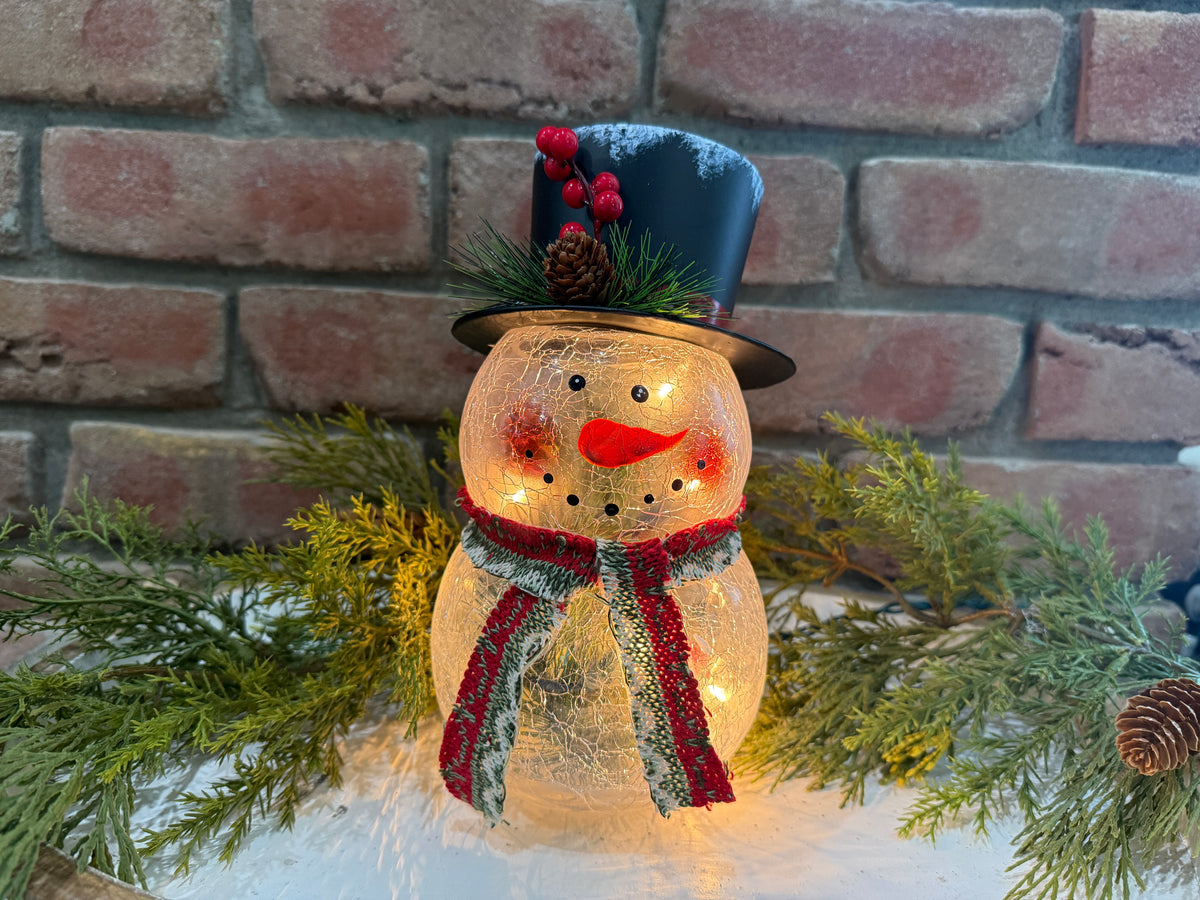 Crackle Glass Snowman Light