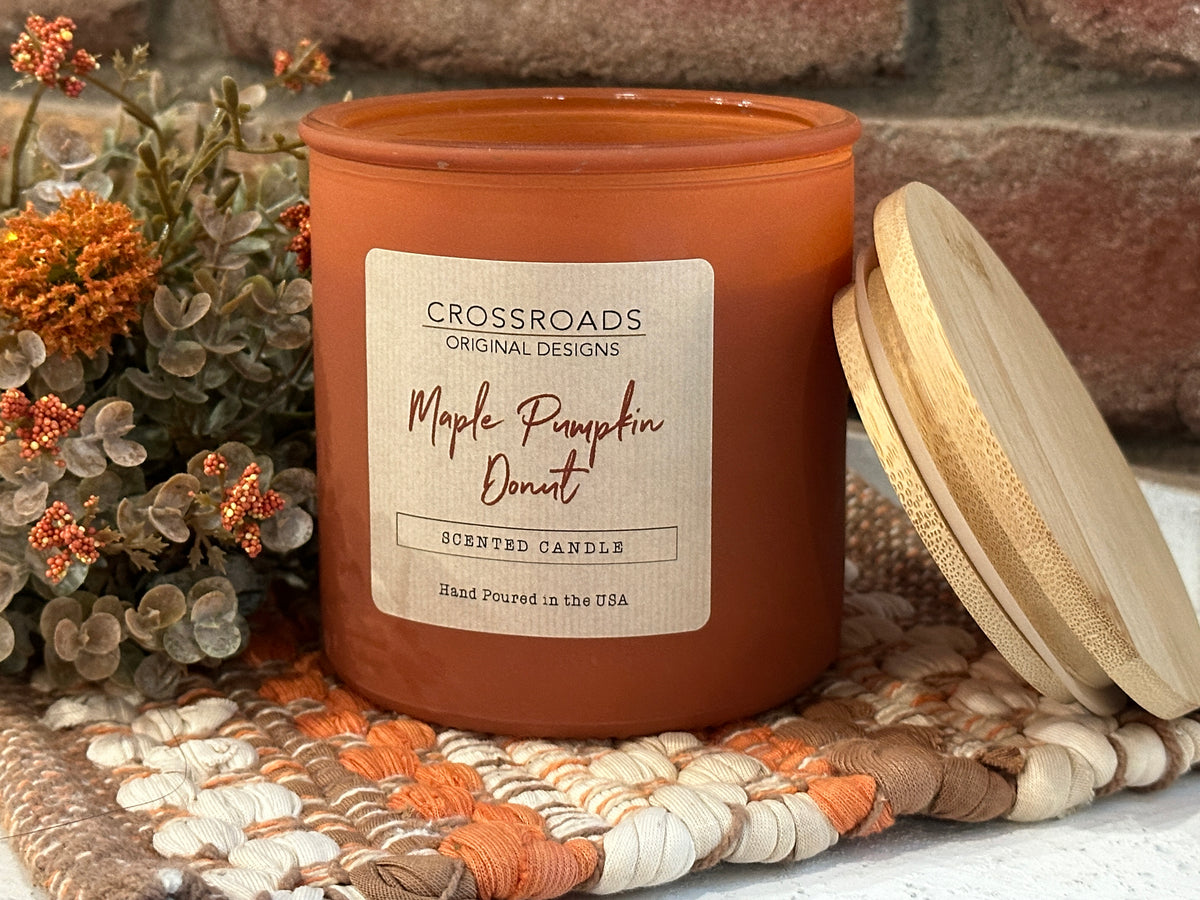 Maple Pumpkin Donut Colored Glass 14 oz Candle