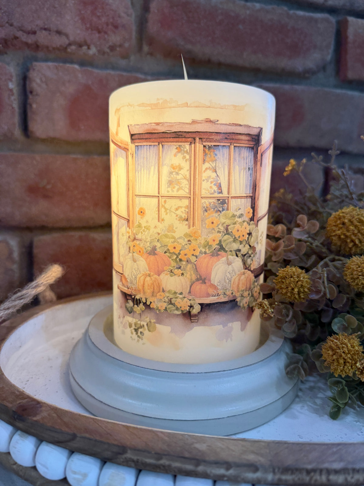 Fall Garden Window Candle Sleeve