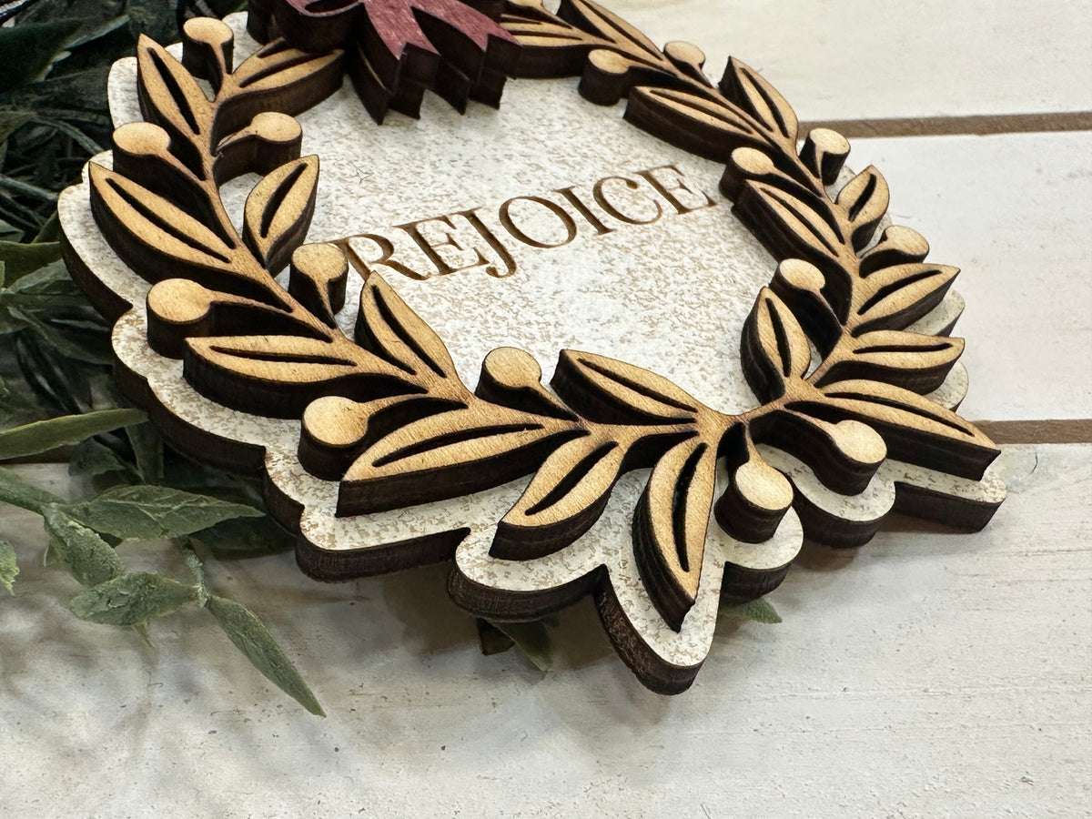 Handmade Rejoice Wreath Ornament