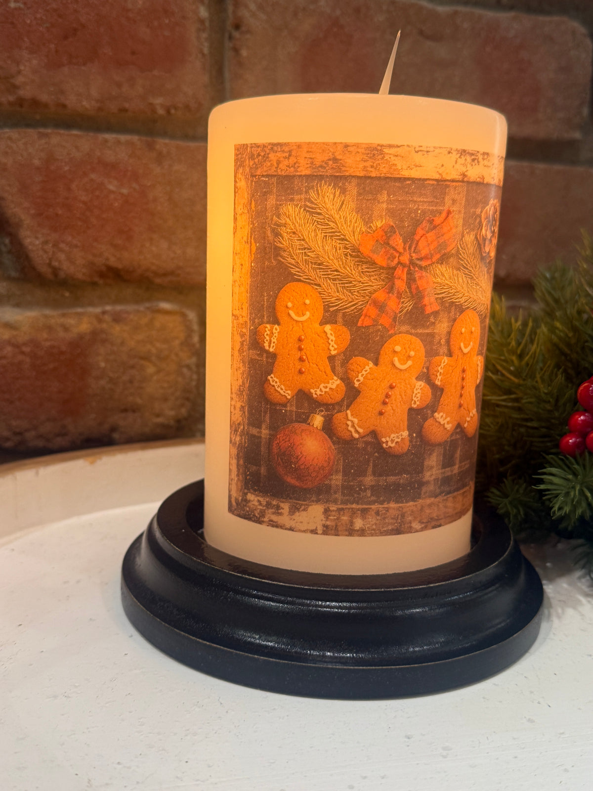 Homespun Plaid Gingerbread Candle Sleeve