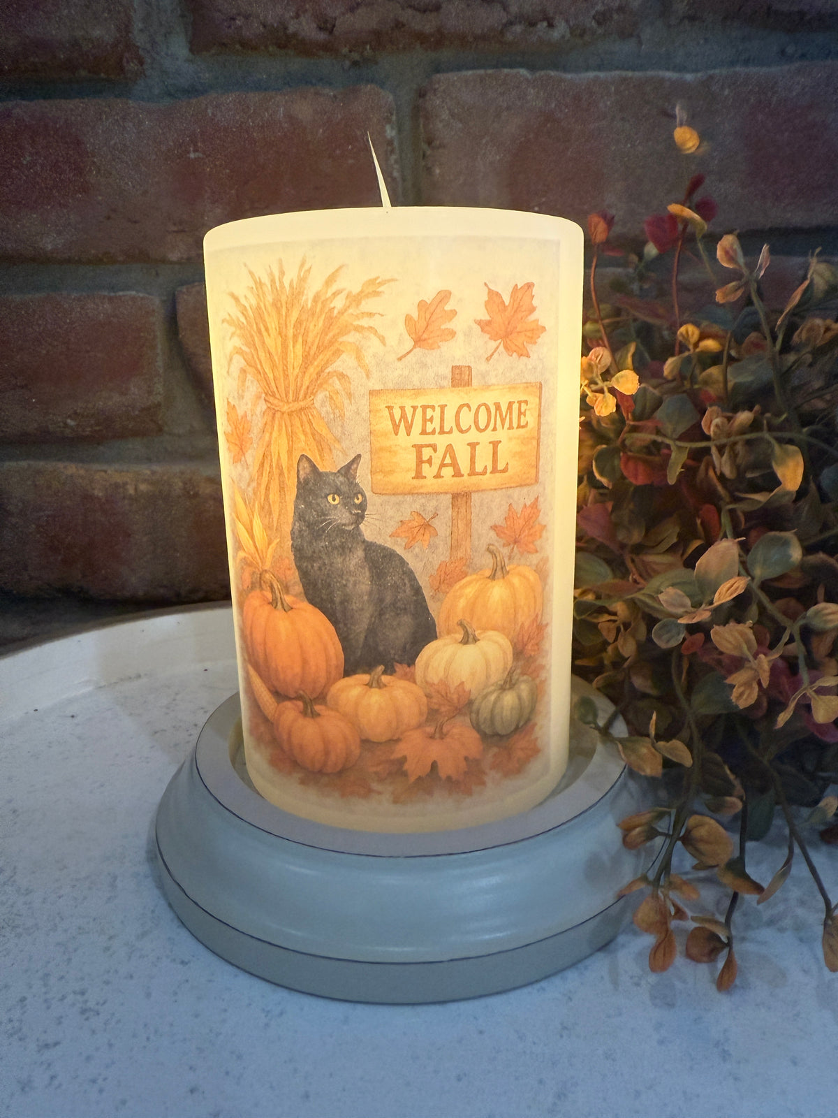 Autumn Welcome Cat Candle Sleeve