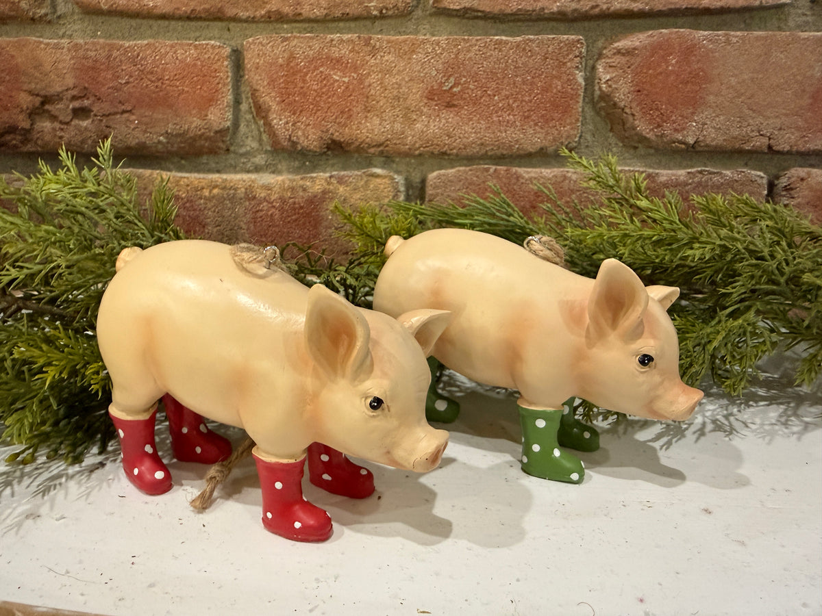 Pigs with Rain Boots Ornament - 2 Styles