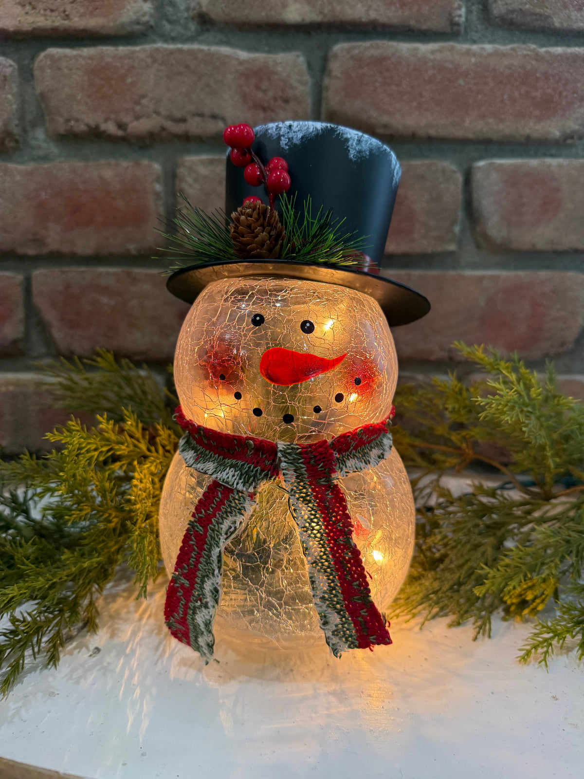 Crackle Glass Snowman Light