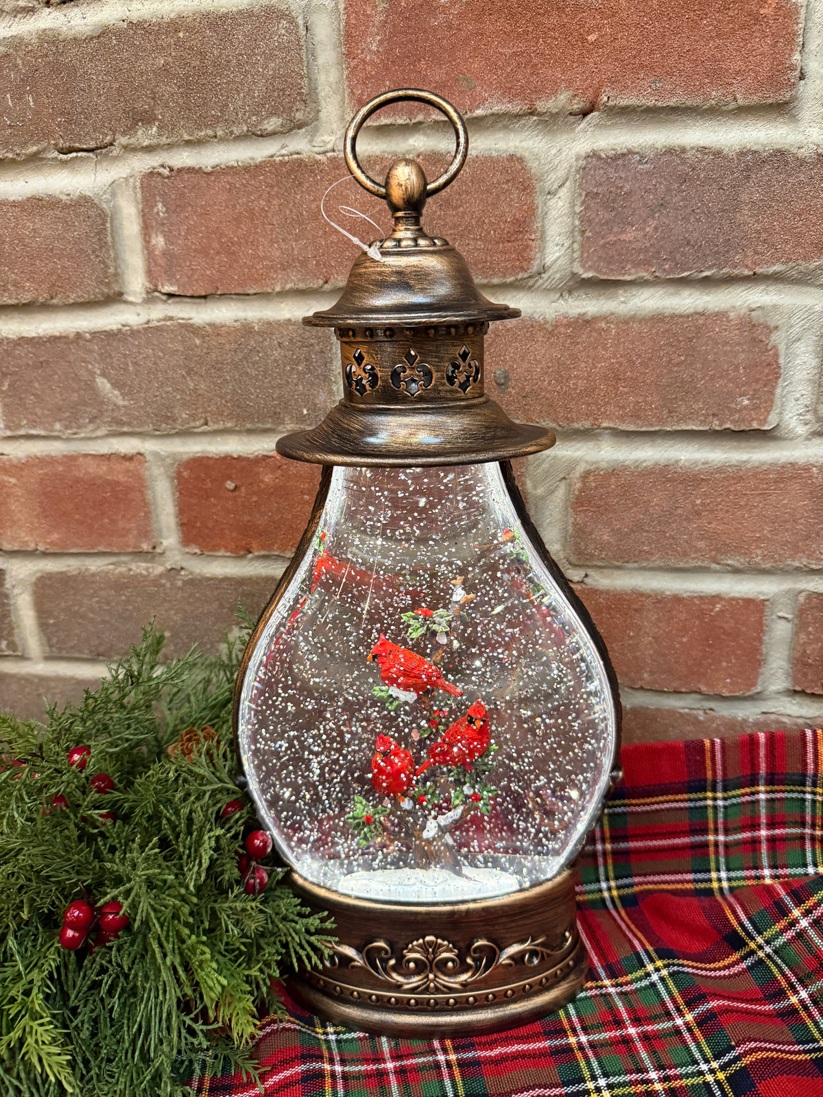 Cardinals Lighted Water Globe Lantern - Large