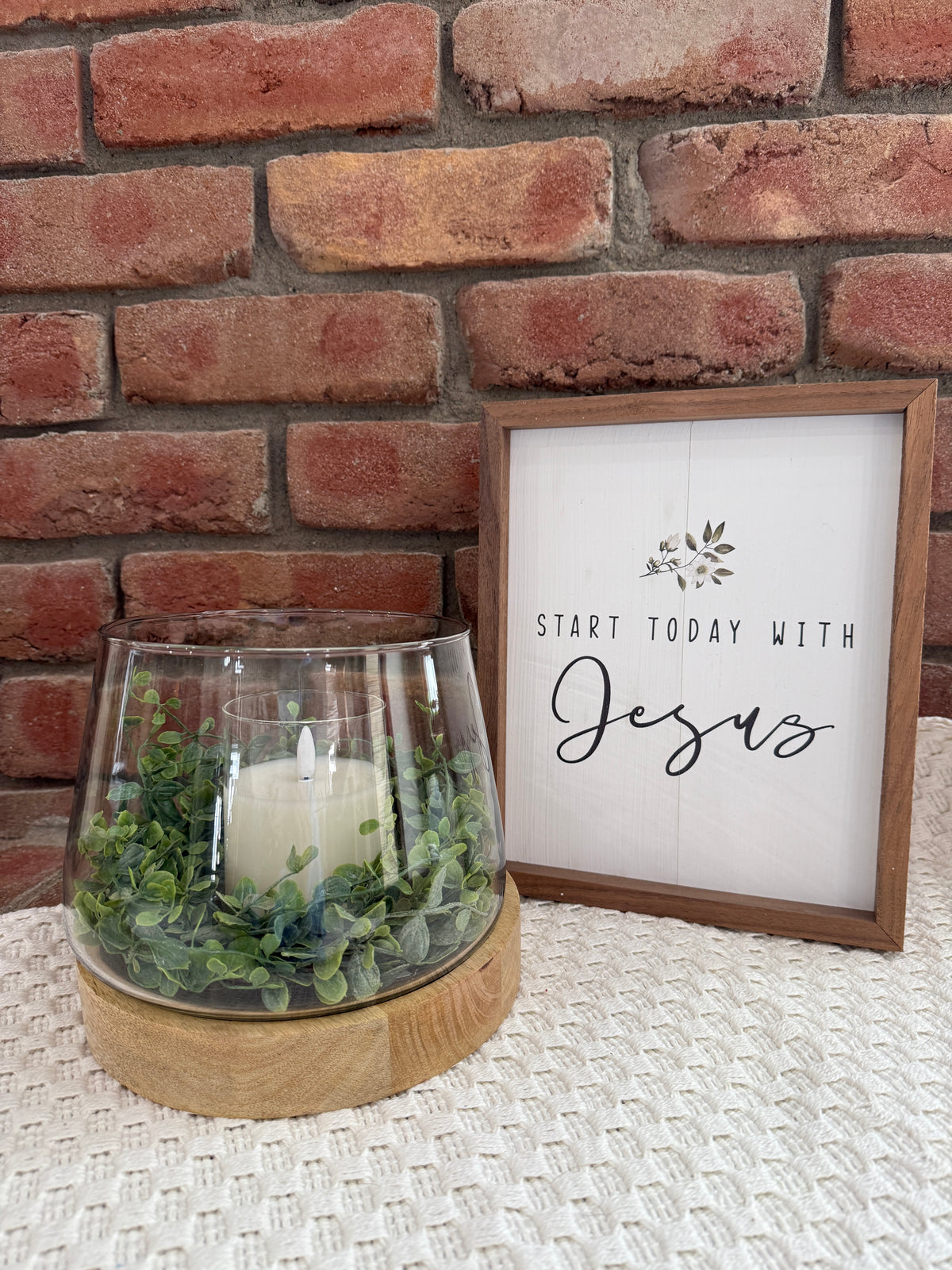 Glass Candle Holder with Wooden Base