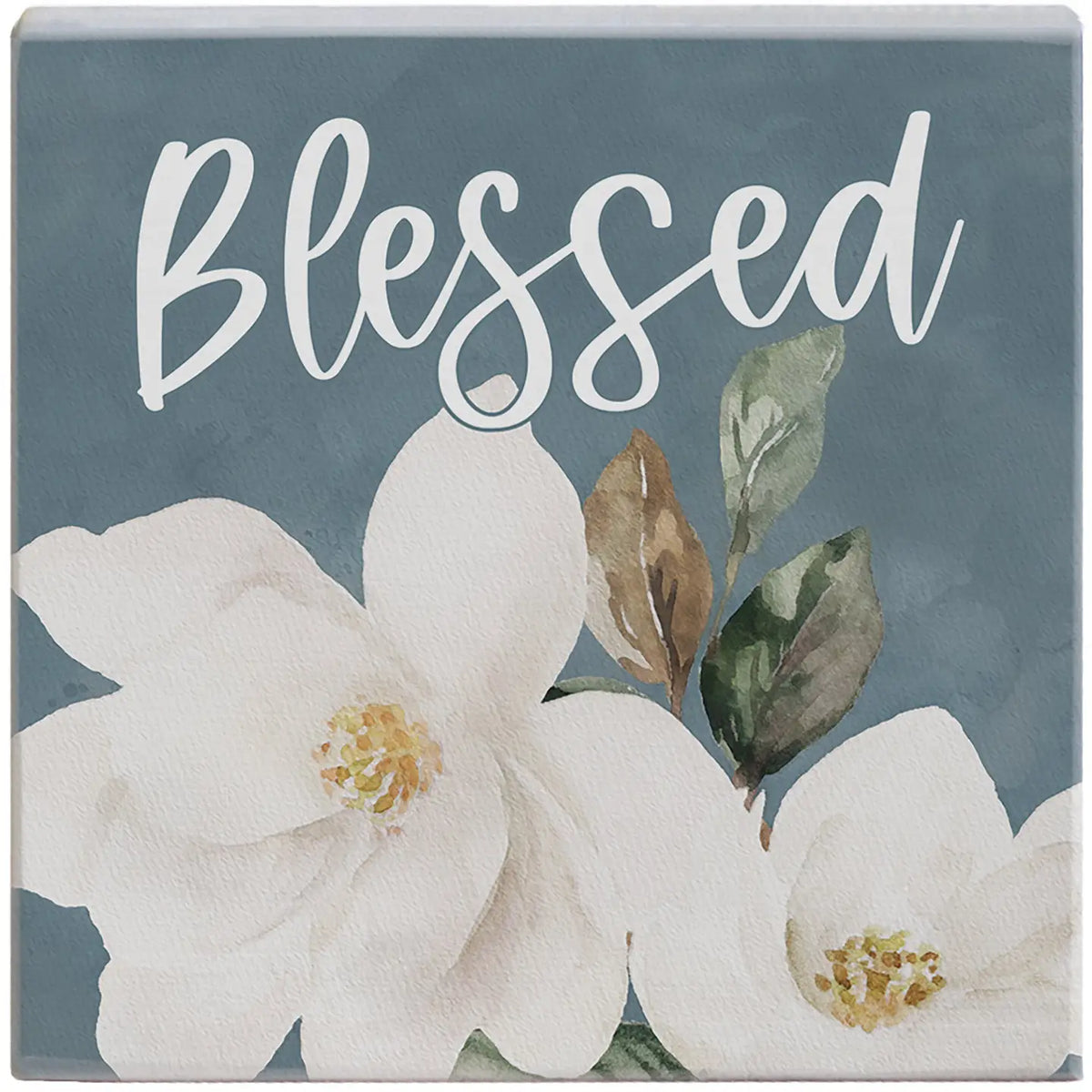 Blessed Magnolias Blue Wood Block Sign