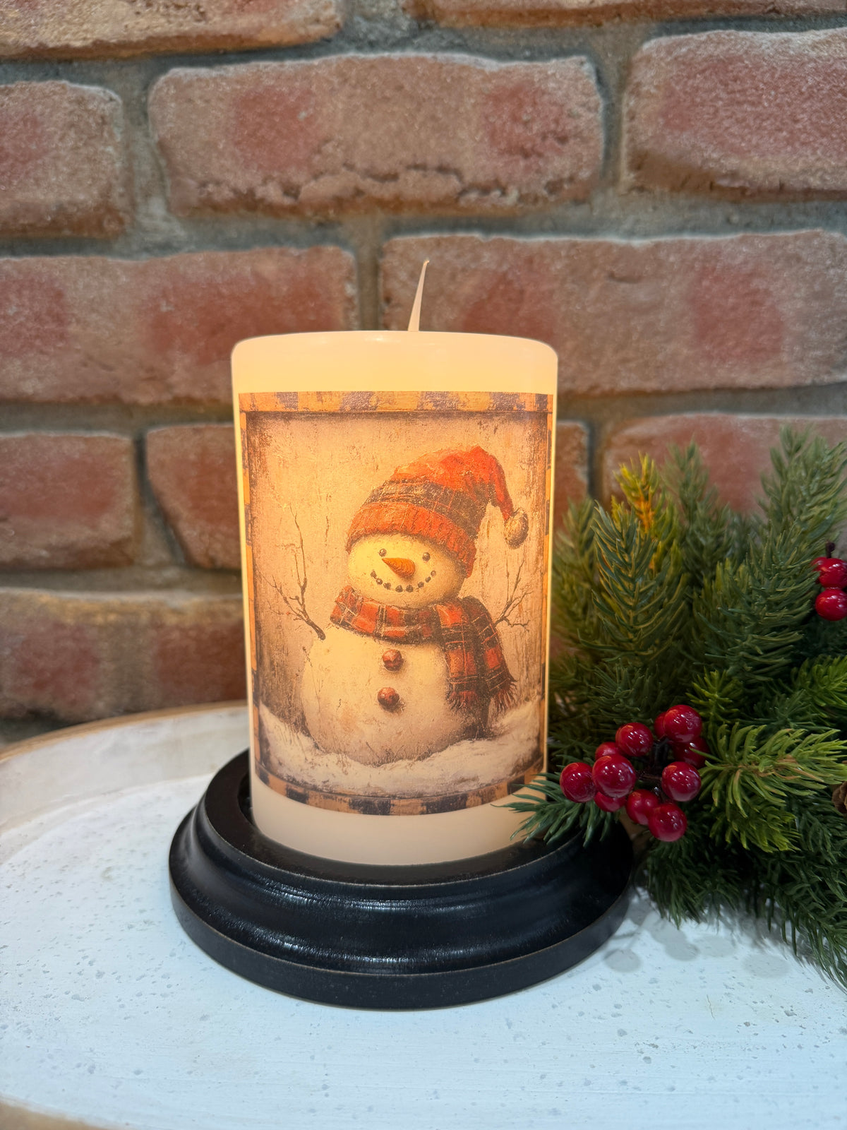 Homespun Plaid Snowman Candle Sleeve