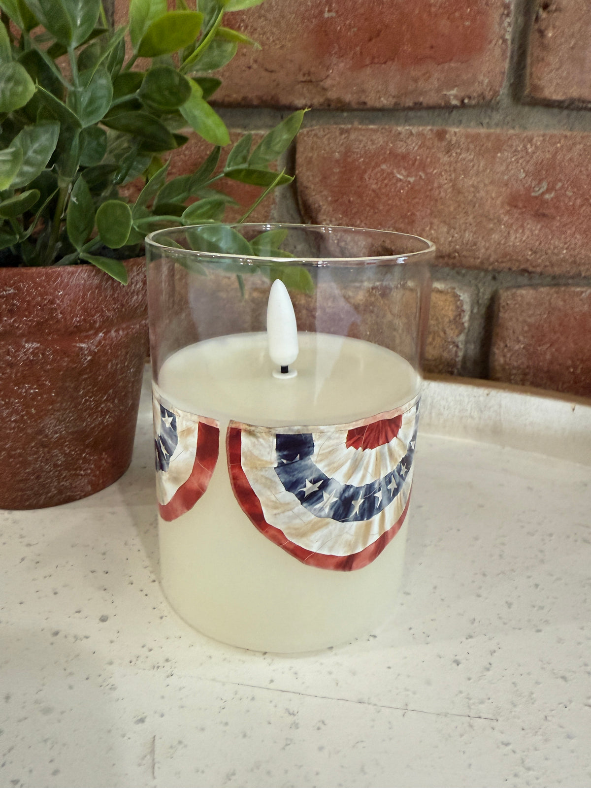 Patriotic Bunting Glass 3D Flame Candle - 3 Sizes