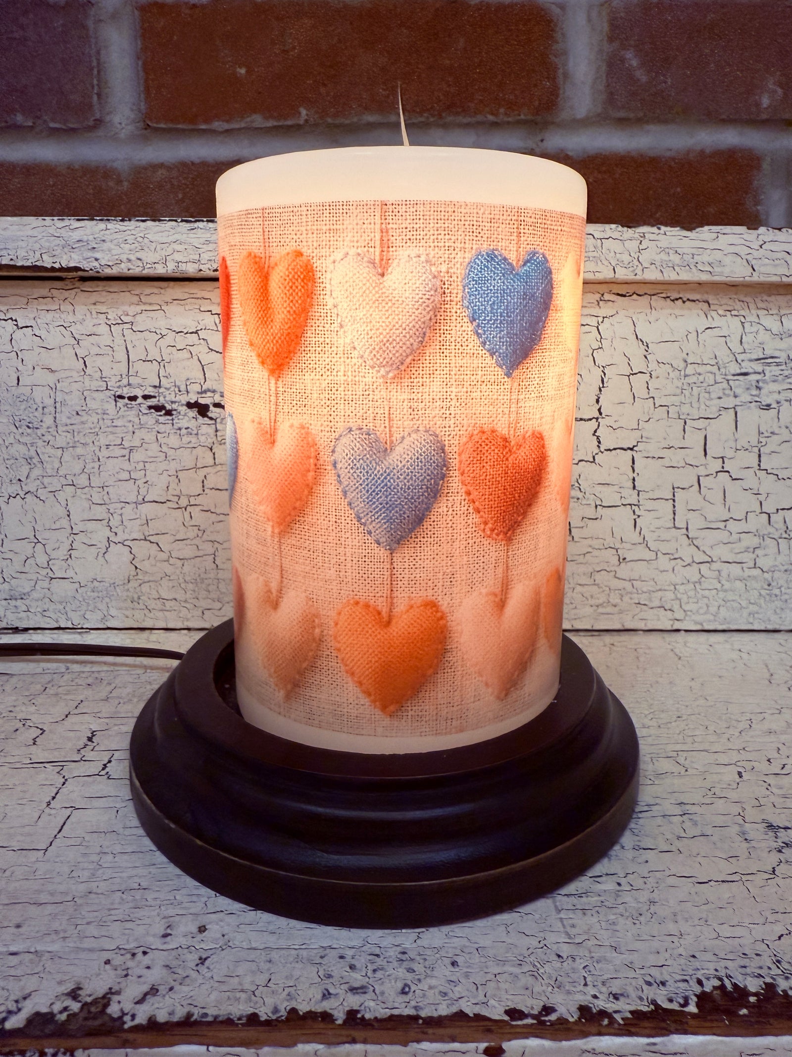 Rainbow Burlap Hearts Candle Sleeve