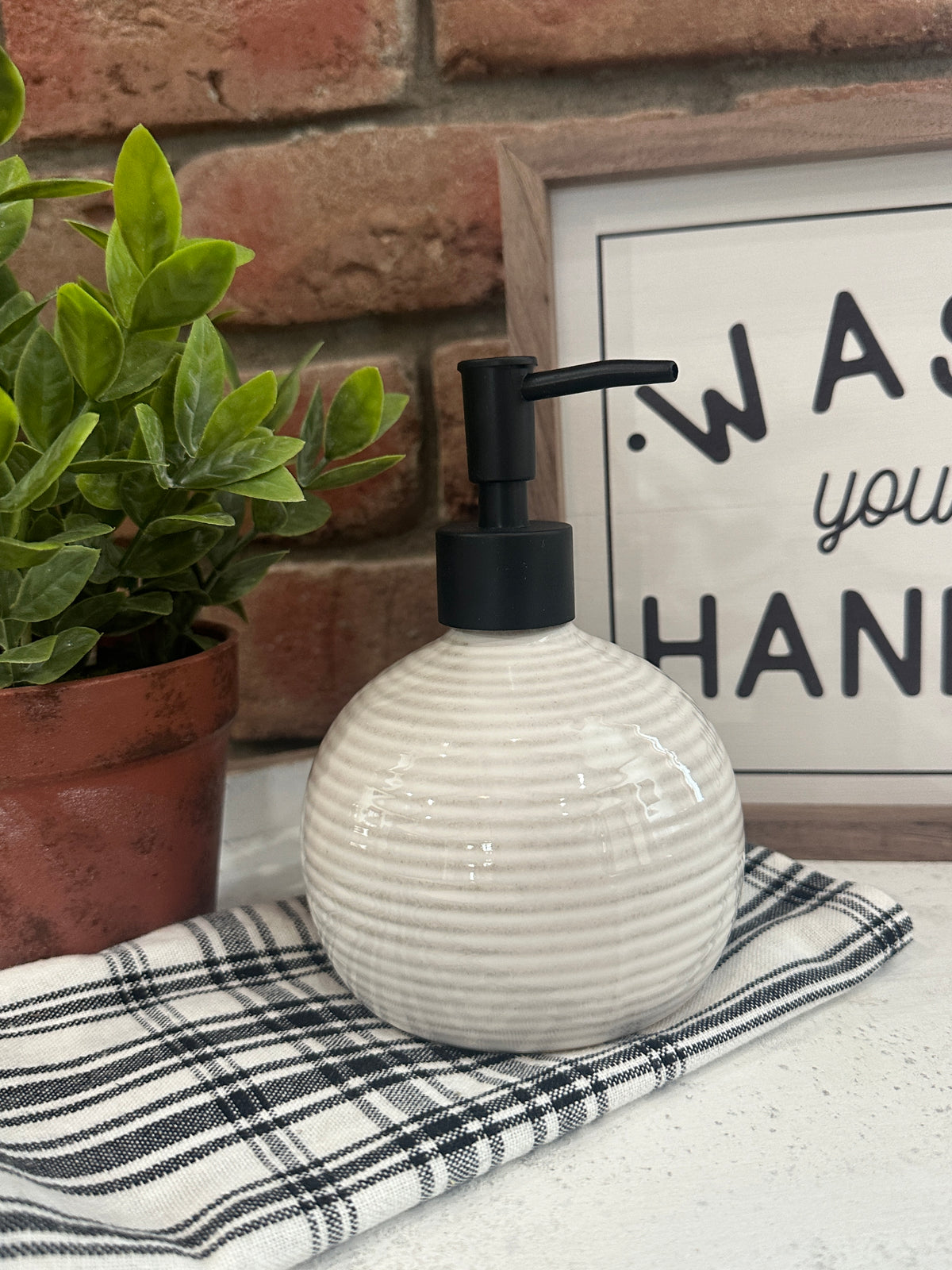 White Stripe Soap Pump