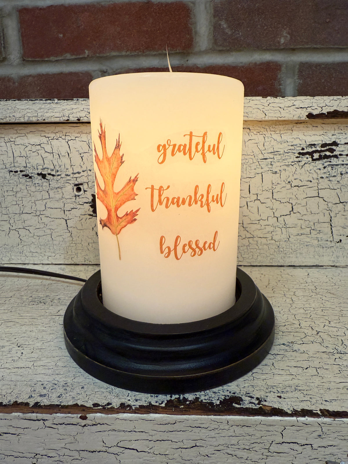 Grateful Thankful Blessed Leaf Candle Sleeve