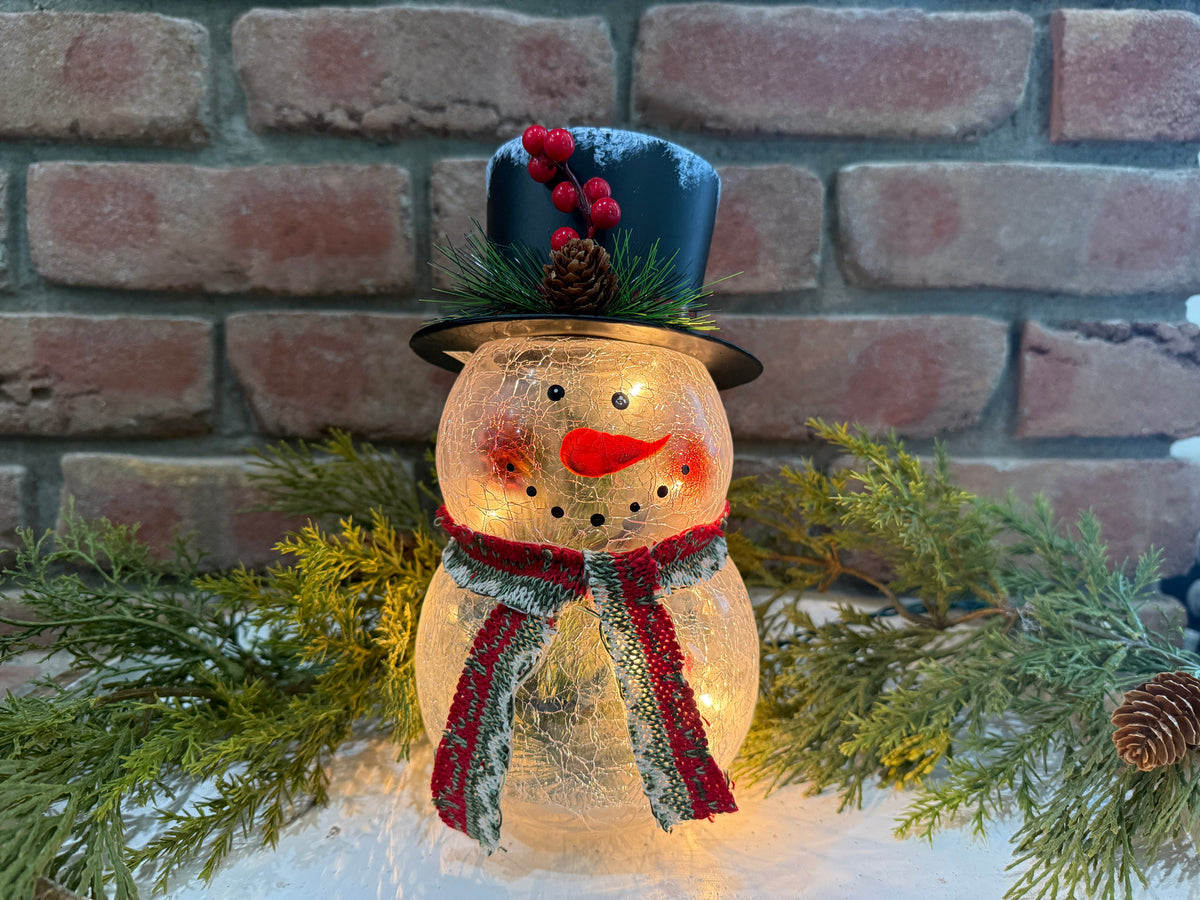 Crackle Glass Snowman Light