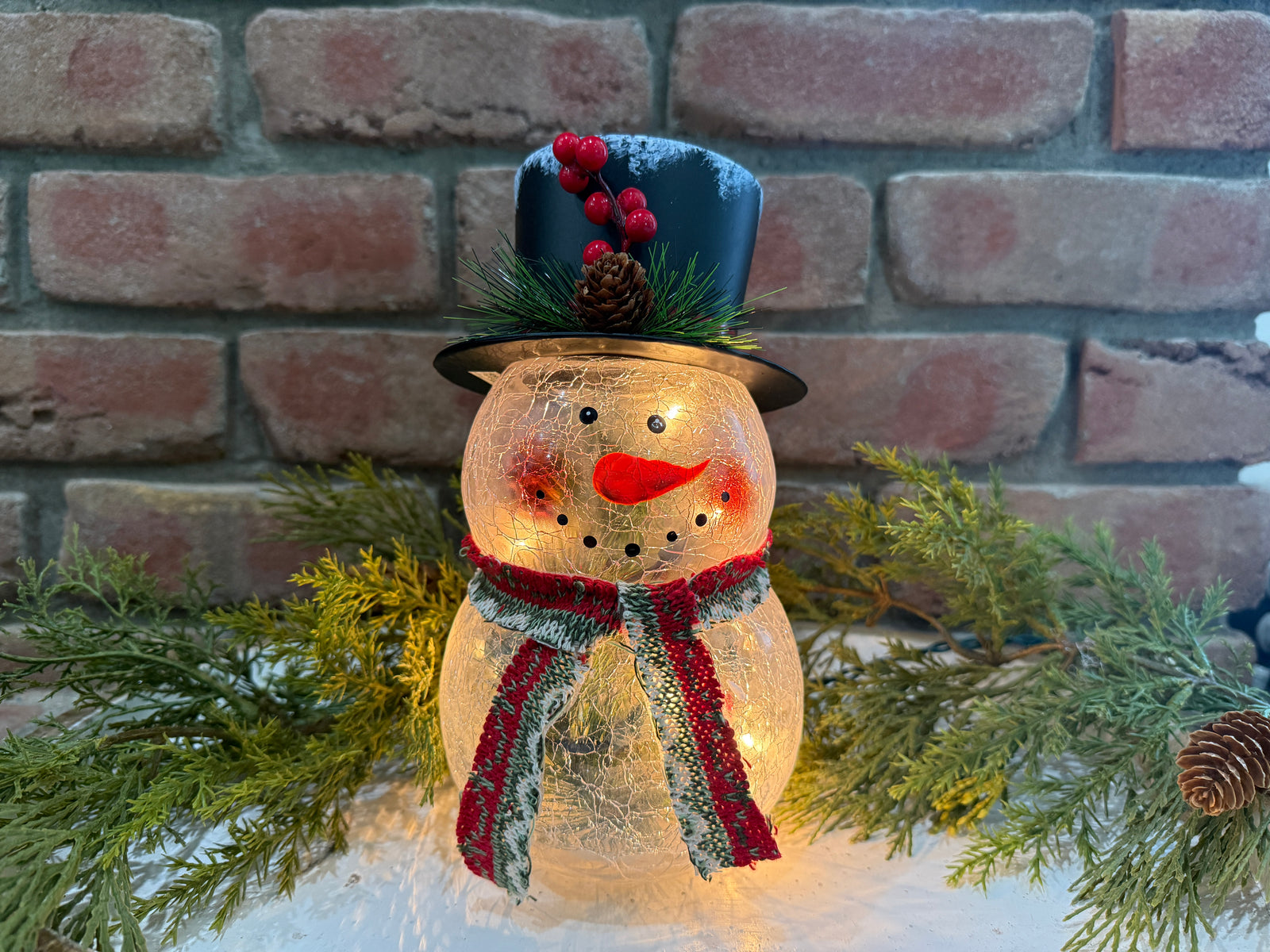 Crackle Glass Snowman Light