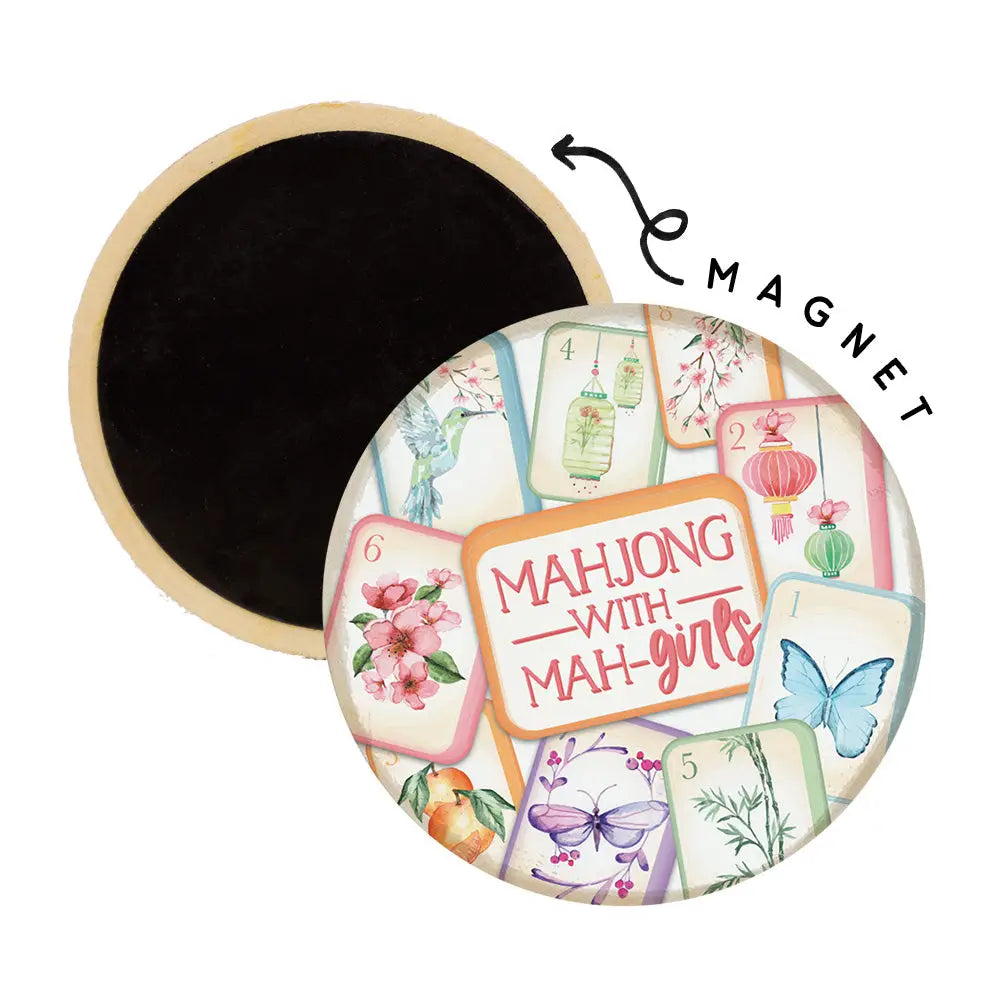 Mahjong with Girls Round Magnet