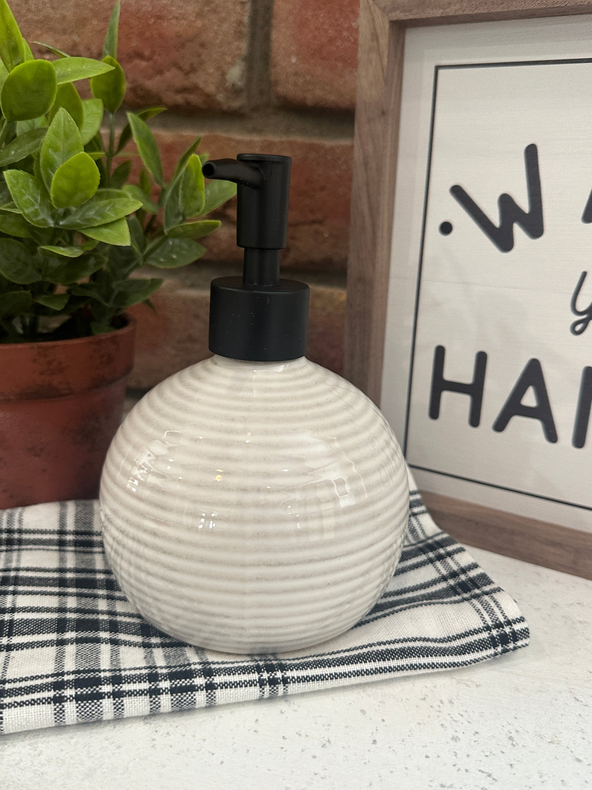 White Stripe Soap Pump