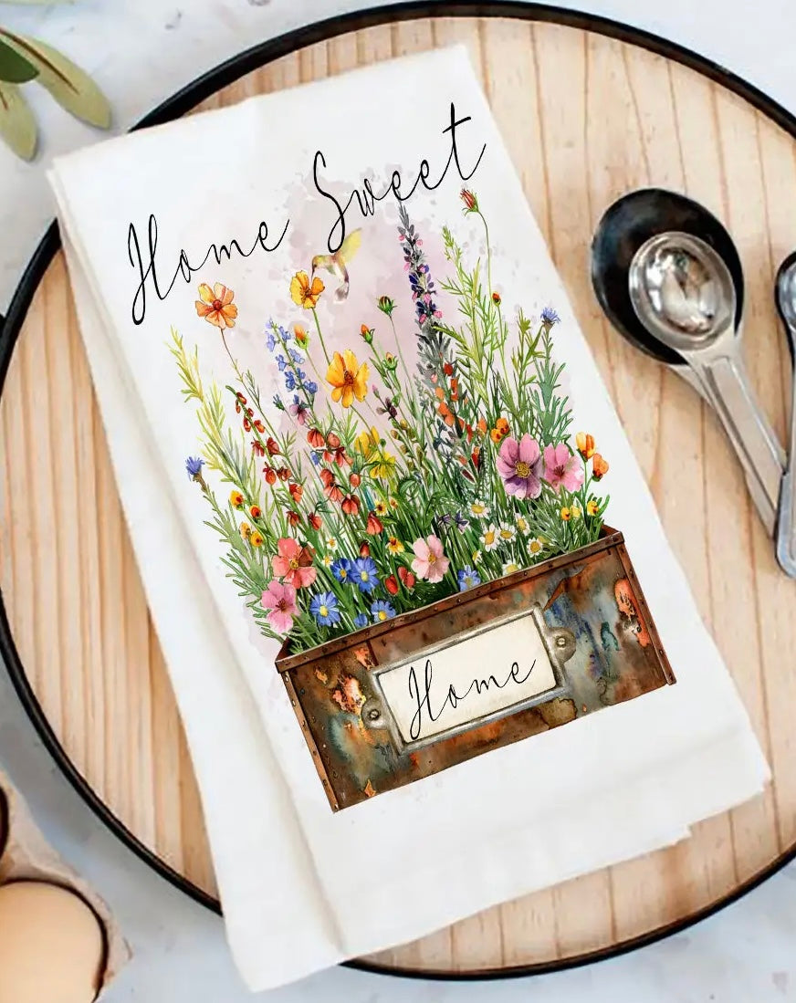 Home Sweet Home Flowers Towel