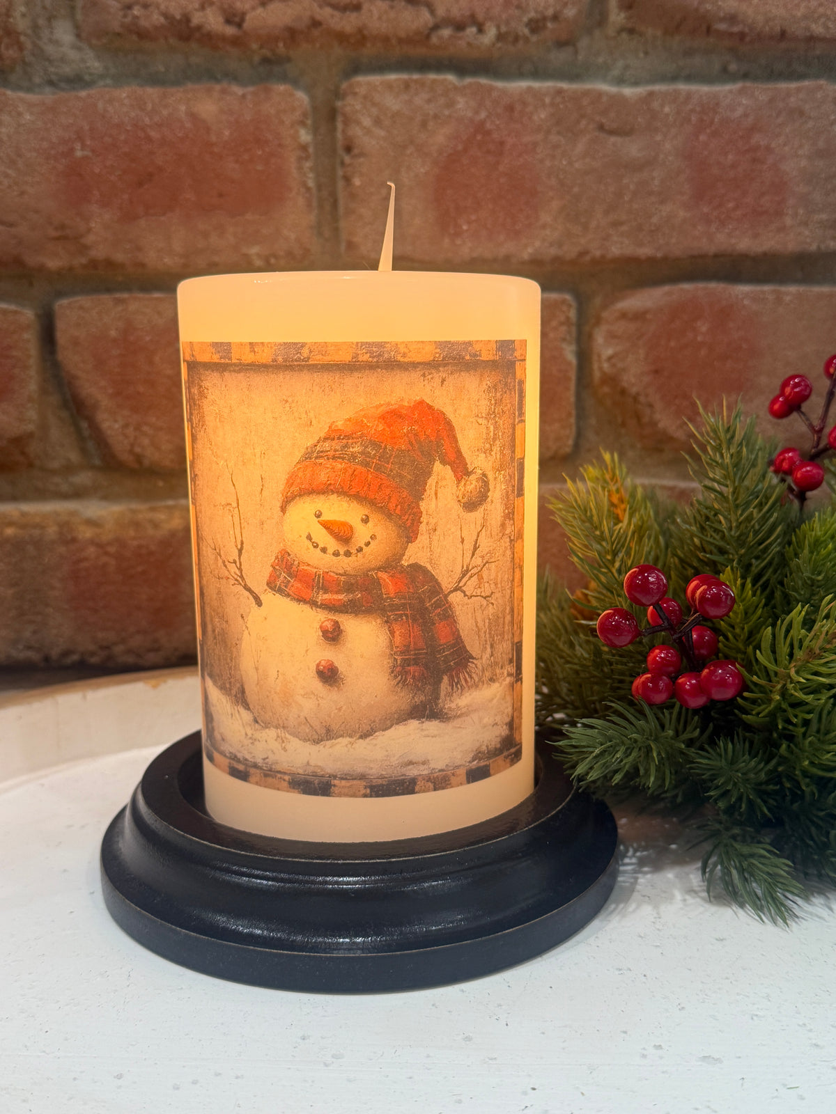 Homespun Plaid Snowman Candle Sleeve