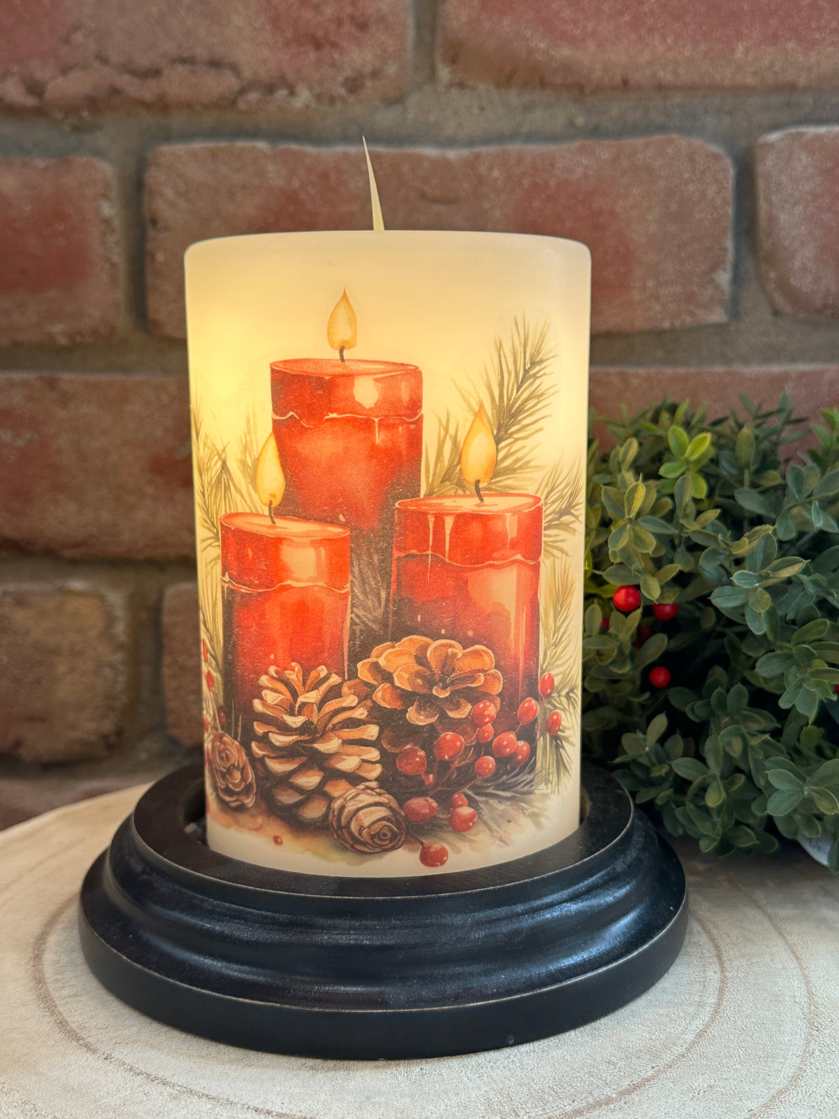 Red Triple Candle Holiday Candle Sleeve