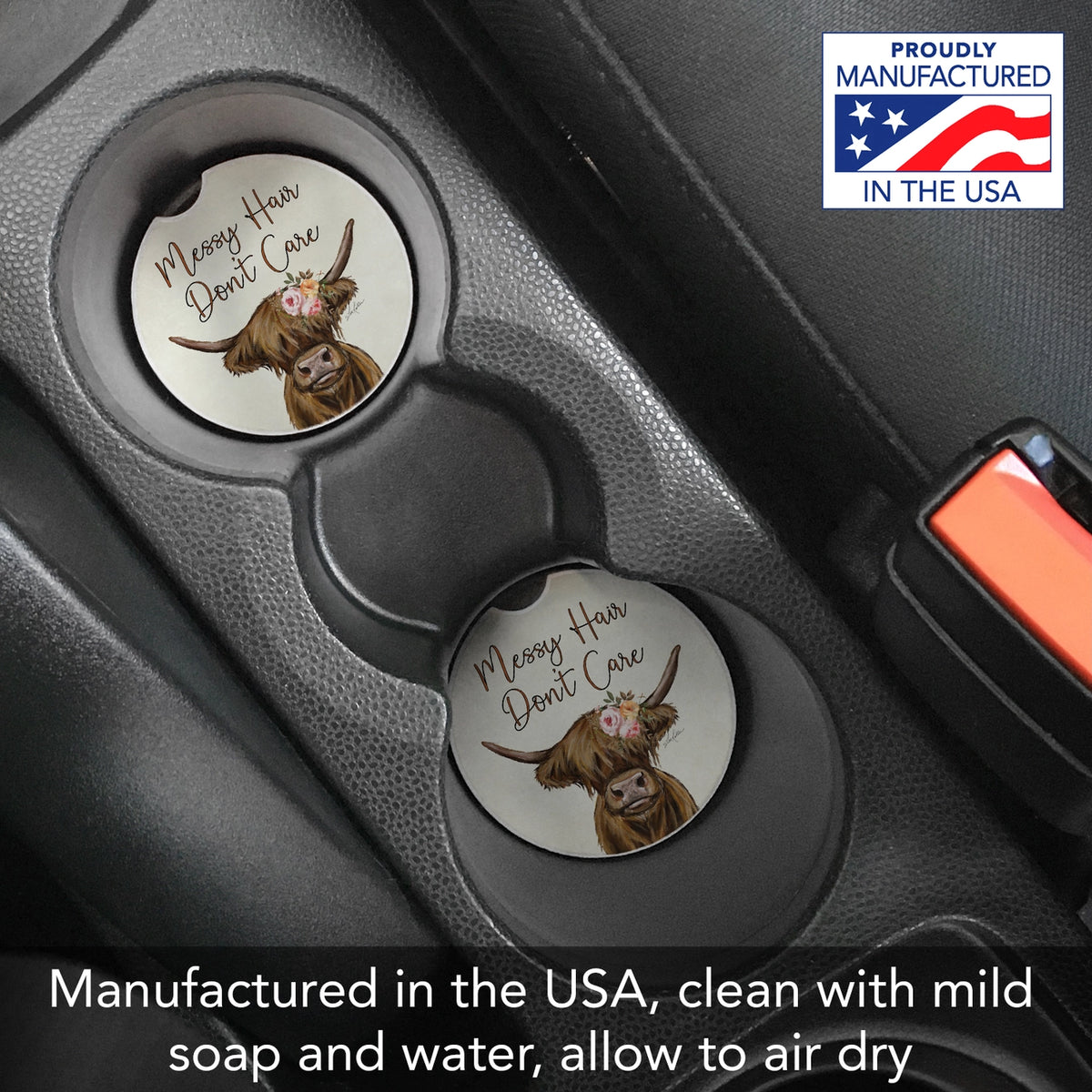 Messy Hair Cow Car Coaster