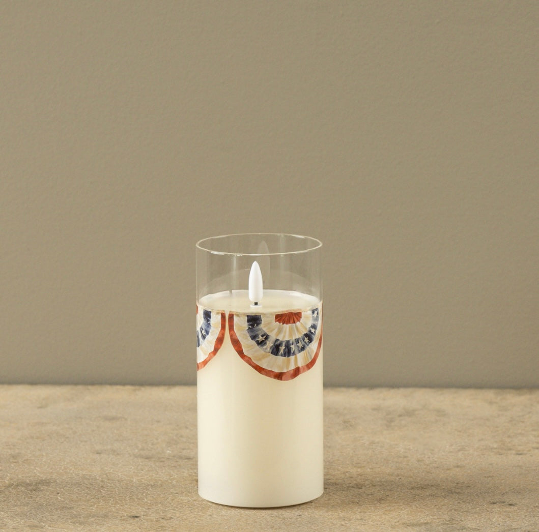 Patriotic Bunting Glass 3D Flame Candle - 3 Sizes