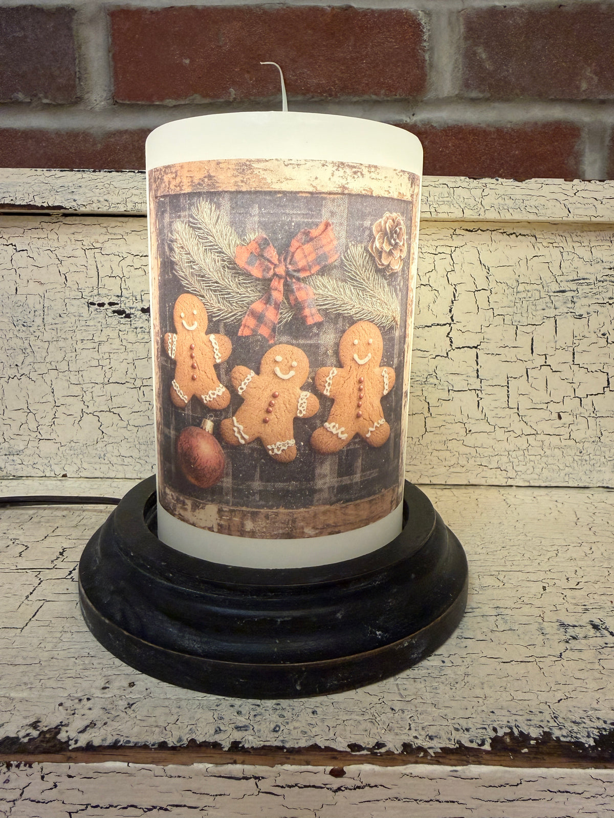 Homespun Plaid Gingerbread Candle Sleeve
