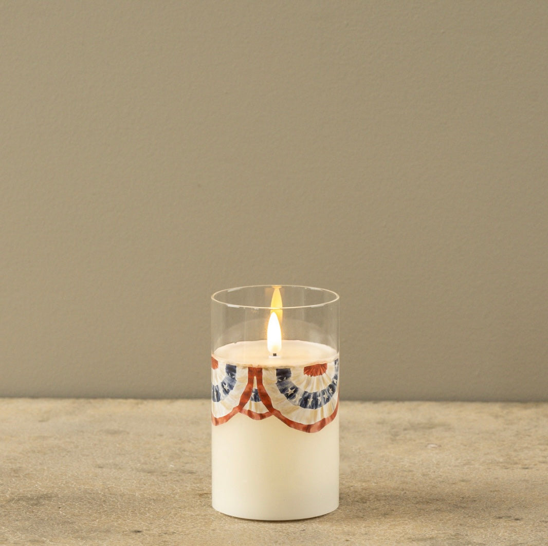 Patriotic Bunting Glass 3D Flame Candle - 3 Sizes