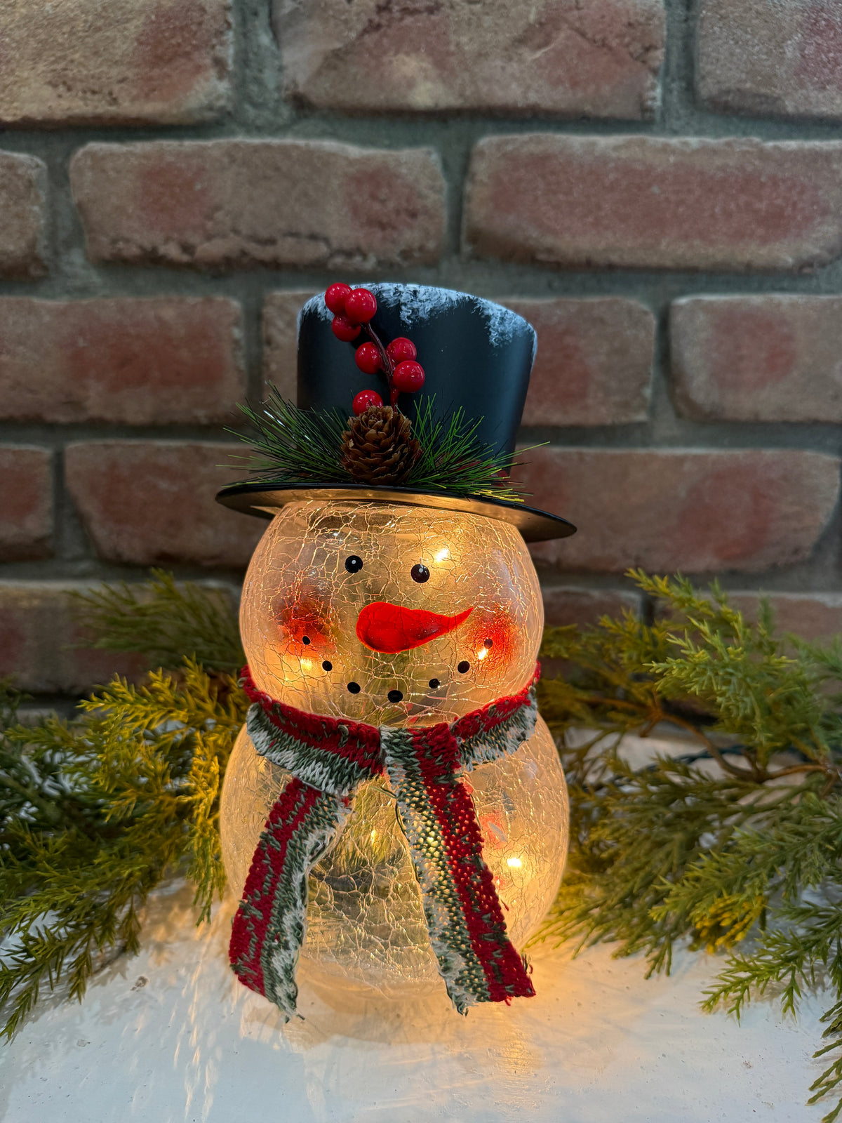 Crackle Glass Snowman Light