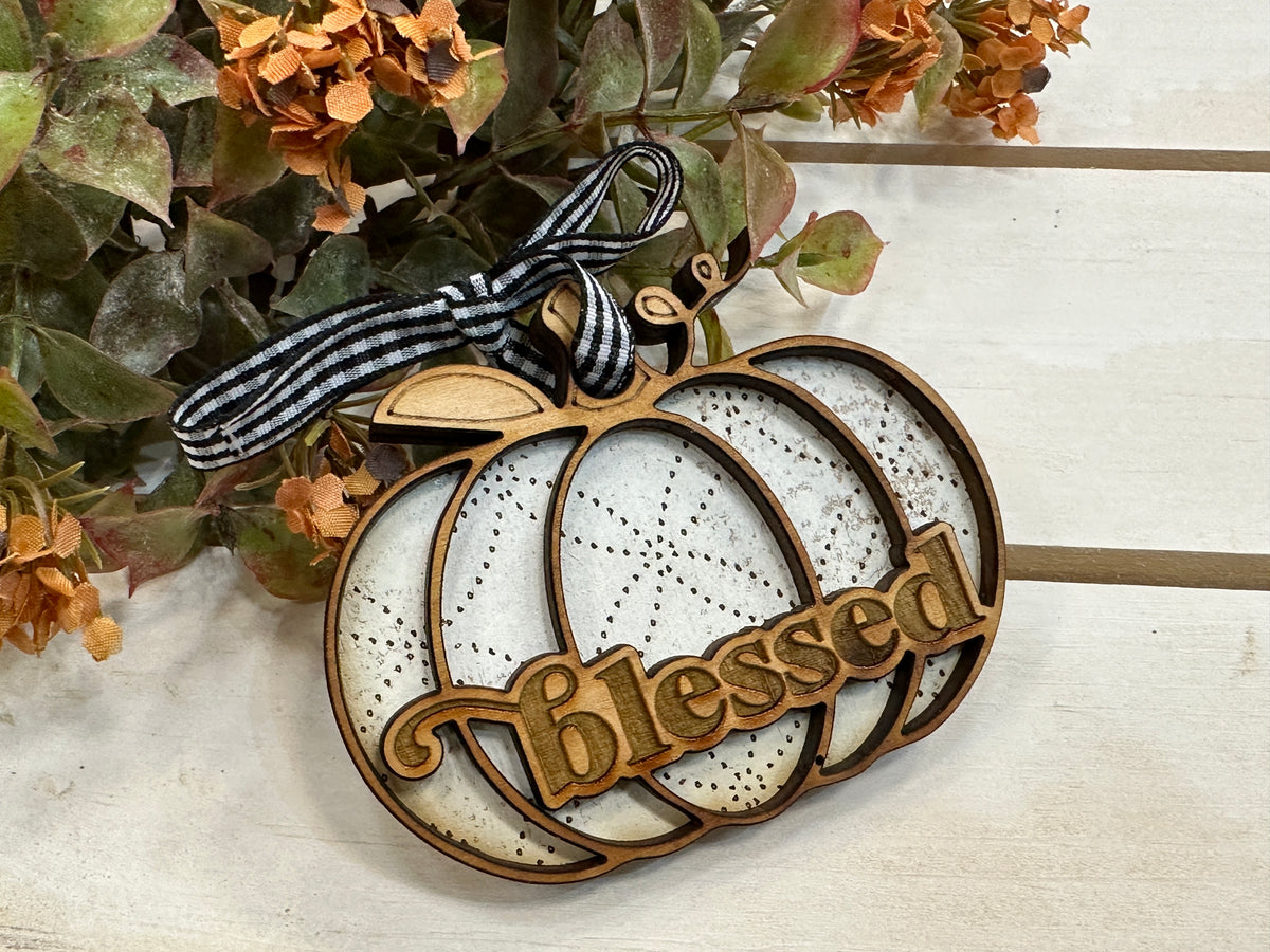 Handmade Blessed Pumpkin Ornament - White
