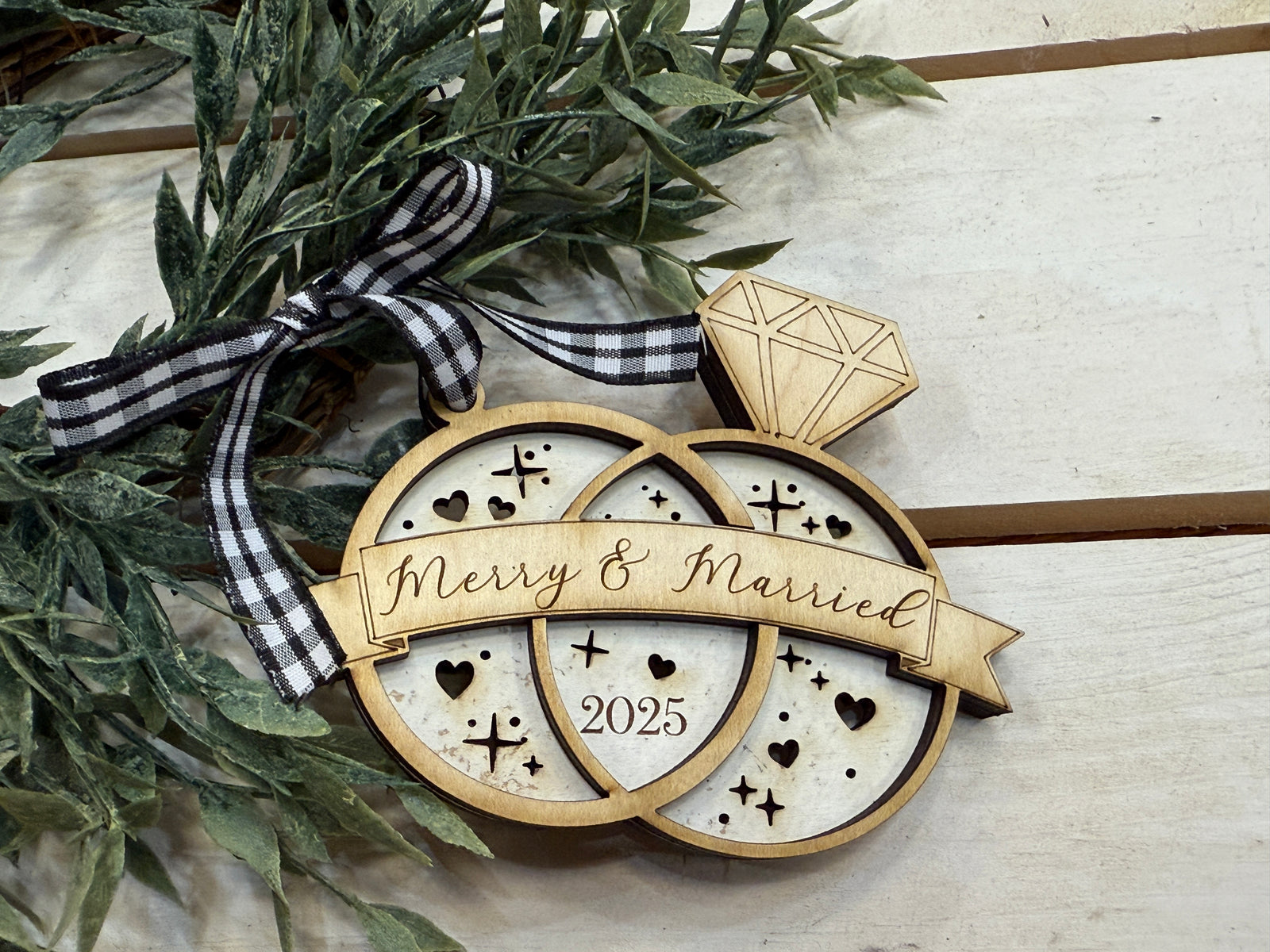 Handmade Merry & Married 2025 Ornament